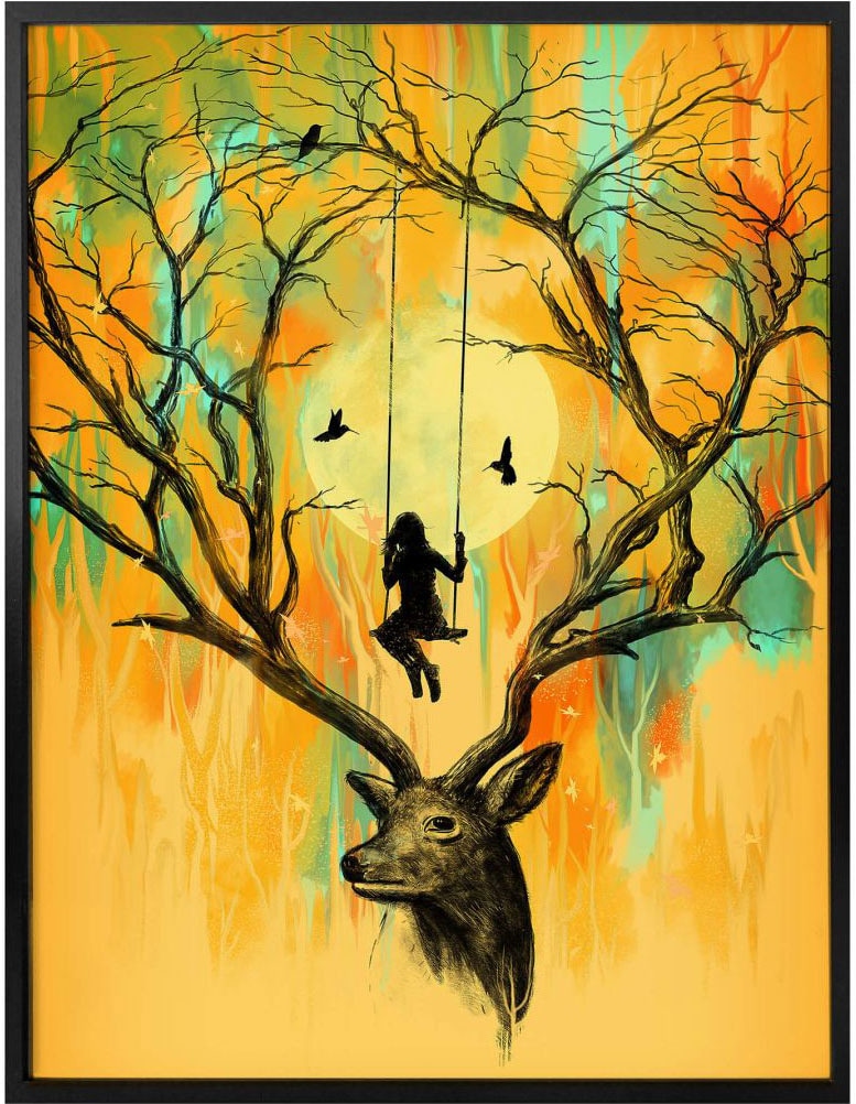 Wall-Art Poster »Orange Hirsch kaufen St.), Geweih Schaukel«, Wandposter Bild, Poster, Wandbild, (1 Raten auf Tiere
