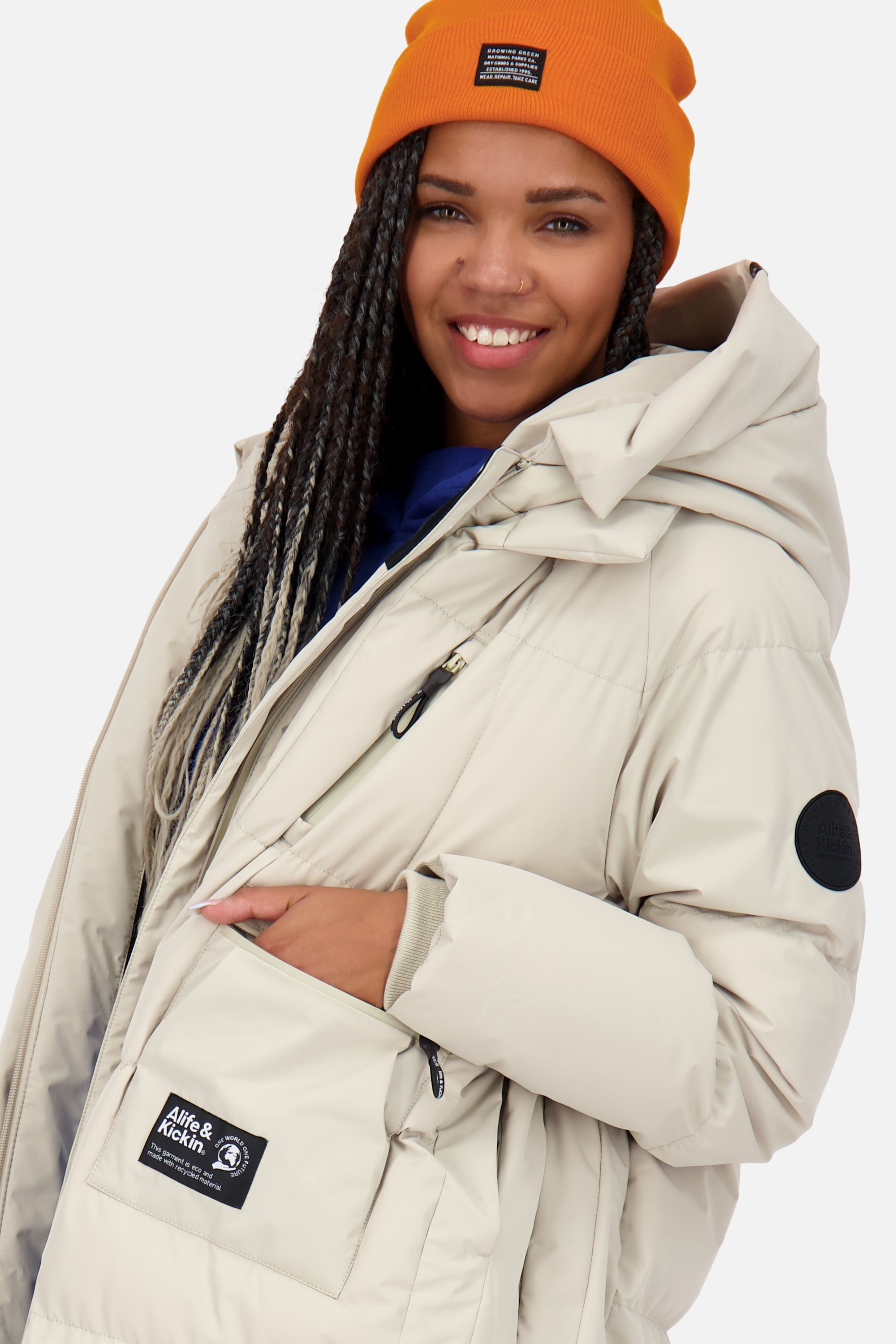 Alife & Kickin Winterjacke »Damen RihannaAK A«, mit Kapuze, Langer, warmer Wintermantel mit großer Kapuze und Fleece Innenfutter