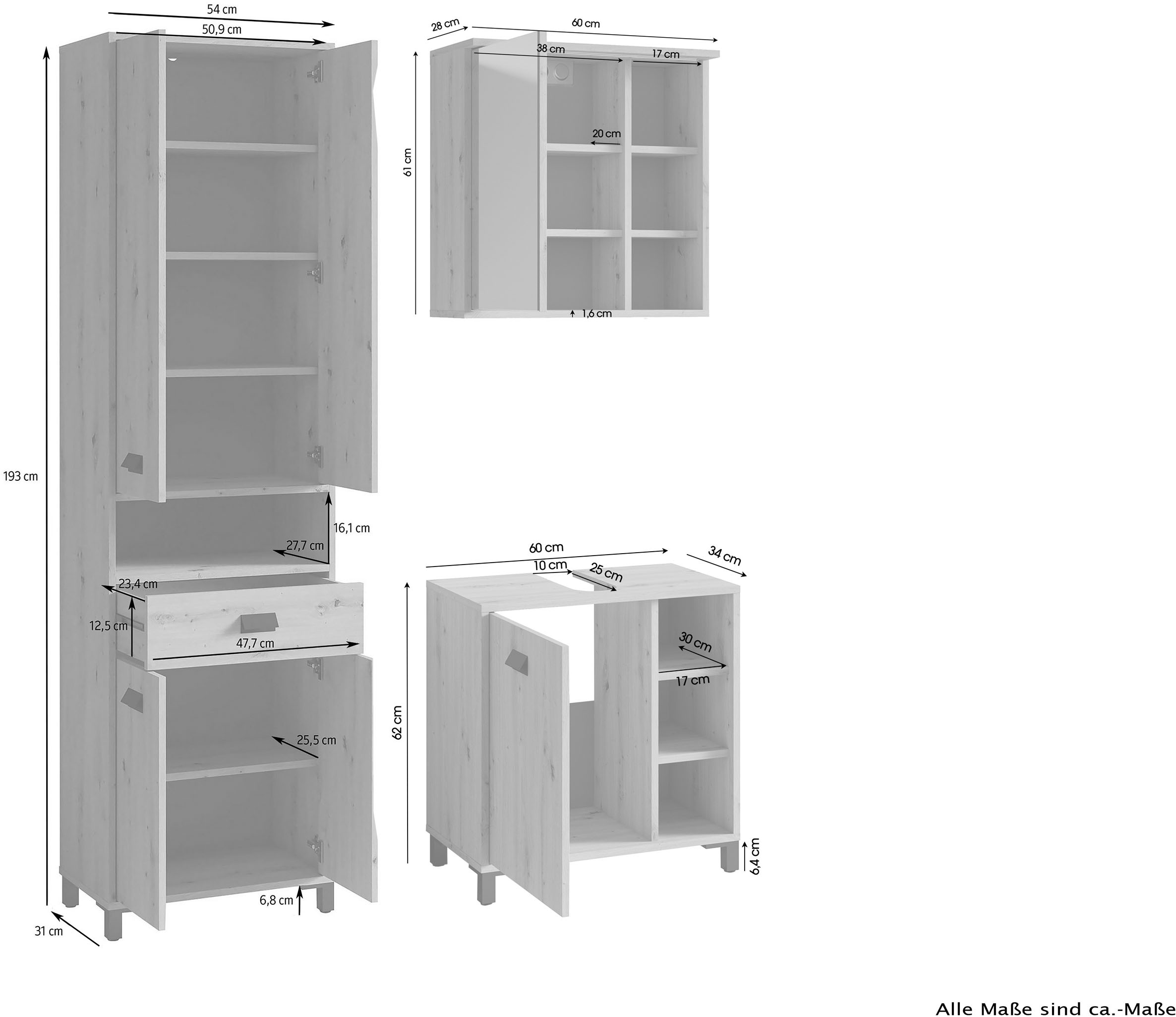 byLIVING Badmöbel-Set »Wellness« Komplett-Set, 3-tlg, 3 Stk. tlg.