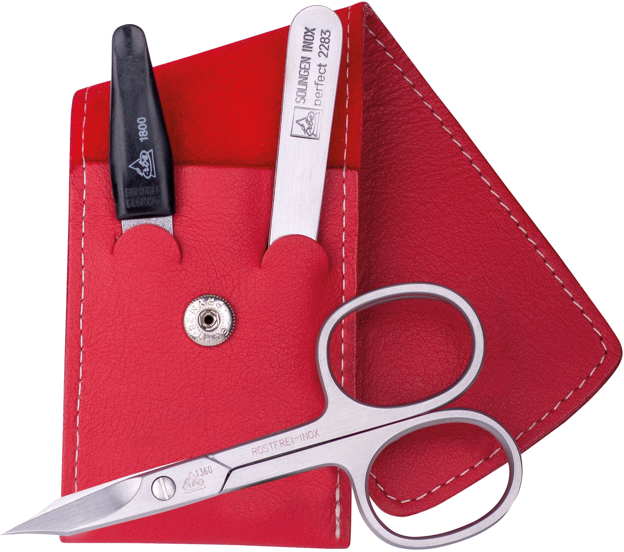 ERBE Maniküre-Etui »Maniküre Set Taschen-Etui Serie "Travel", rot, 3-tlg.« Echtleder, rostfreie Instrumente, Hergestellt in Solingen/Deutschland...