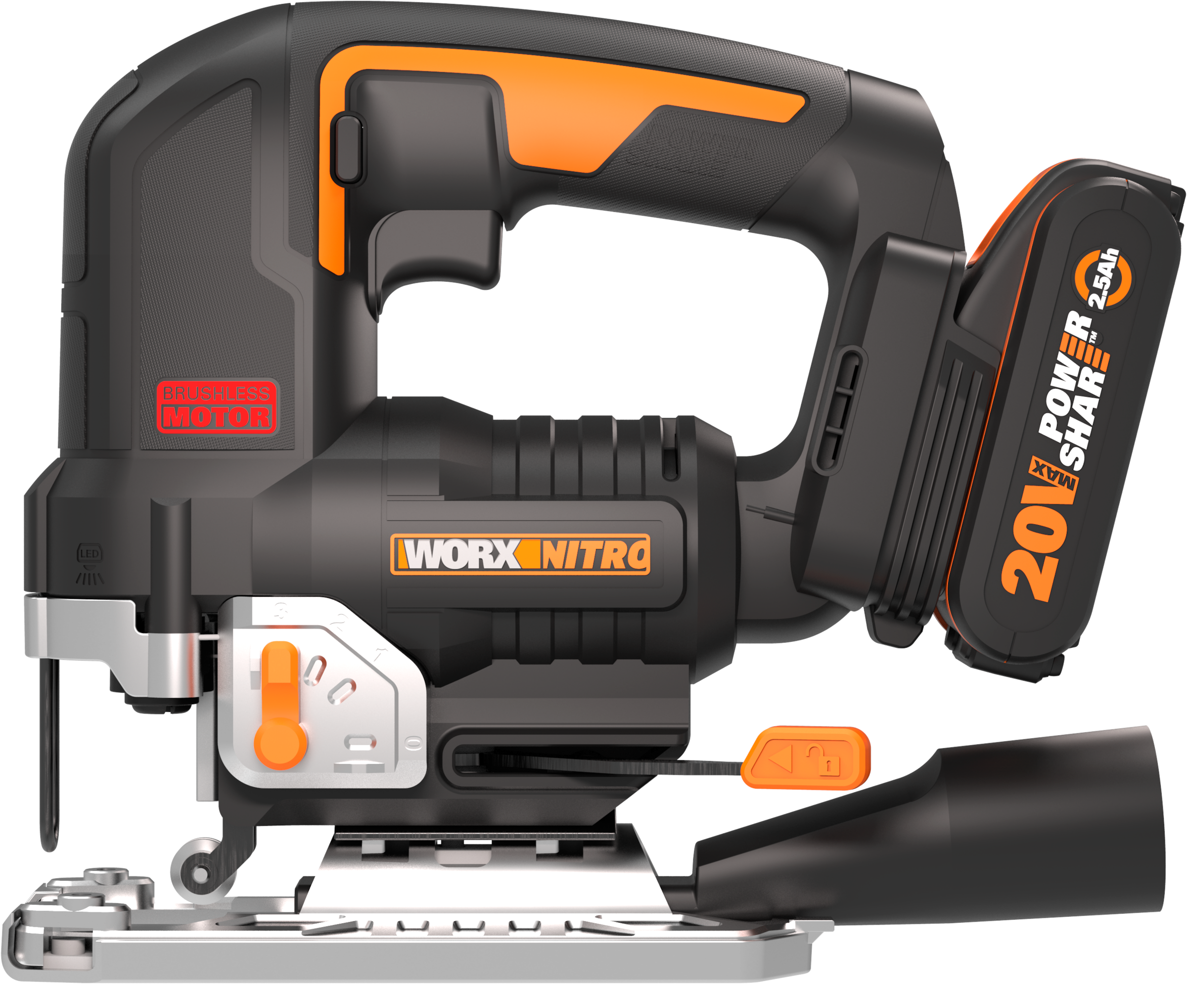 Worx Akku-Stichsäge »NITRO WX542«, Brushless-Motor, mit Absaug-Adapter, inkl. Akku & Ladegerät