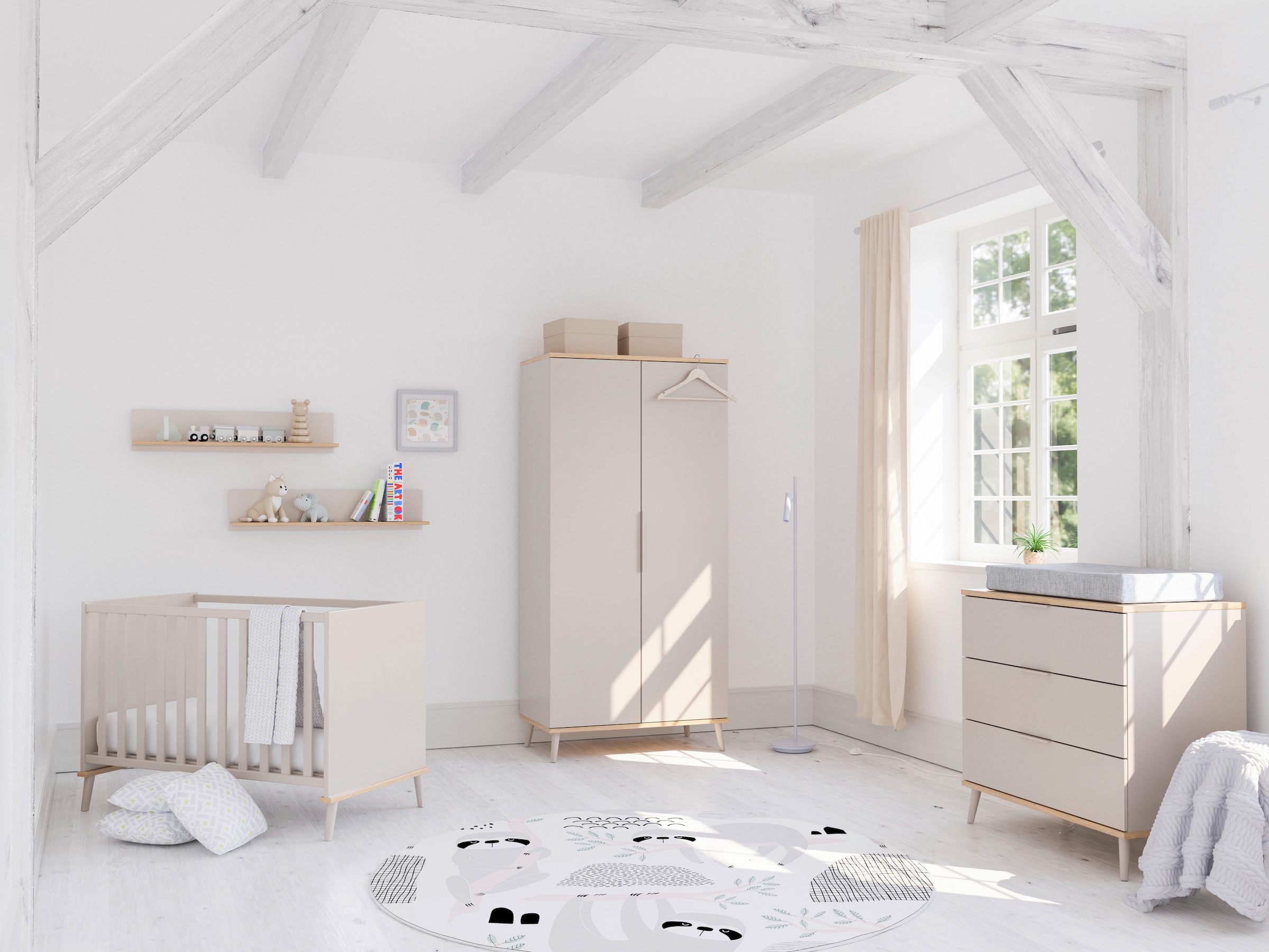 YUNY by PAIDI Babybett »HAZEL 60x120cm in Beige, Kinderbett mit Massivholz« Gitterbett 3-fach höhenverstellbar