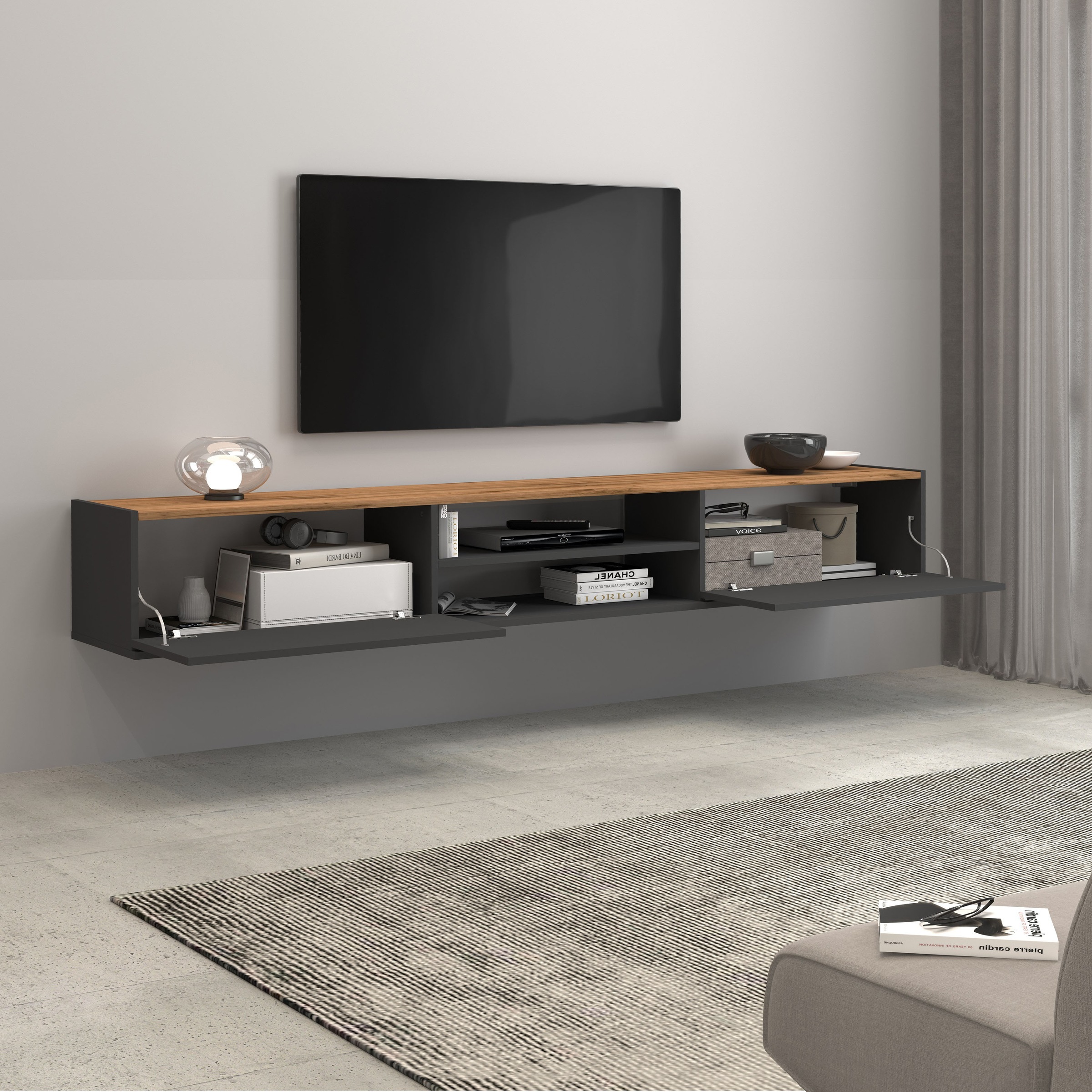 INOSIGN Lowboard »Garda,Lowboard,TV-Kommode,TV-Möbel,TV-Bank«, stehend und hängend mit 2 Klappen, 1 Einlegeboden, Breite 210 cm