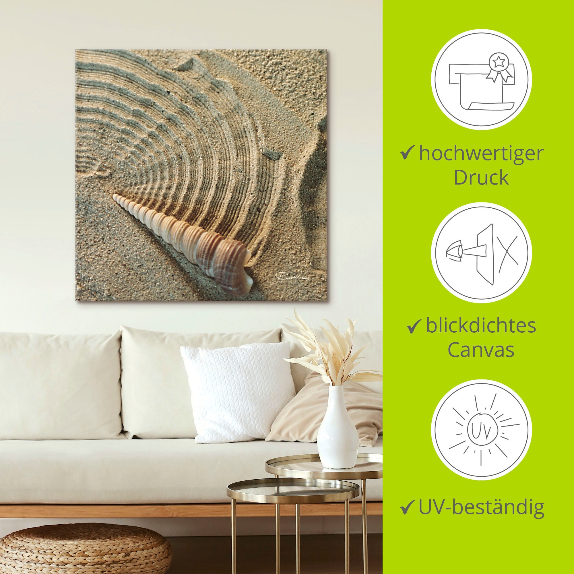 Artland Wandbild »Zen IV - Muschel im Sand«, Zen, (1 St.), als Alubild, Outdoorbild, Leinwandbild in verschied. Größen