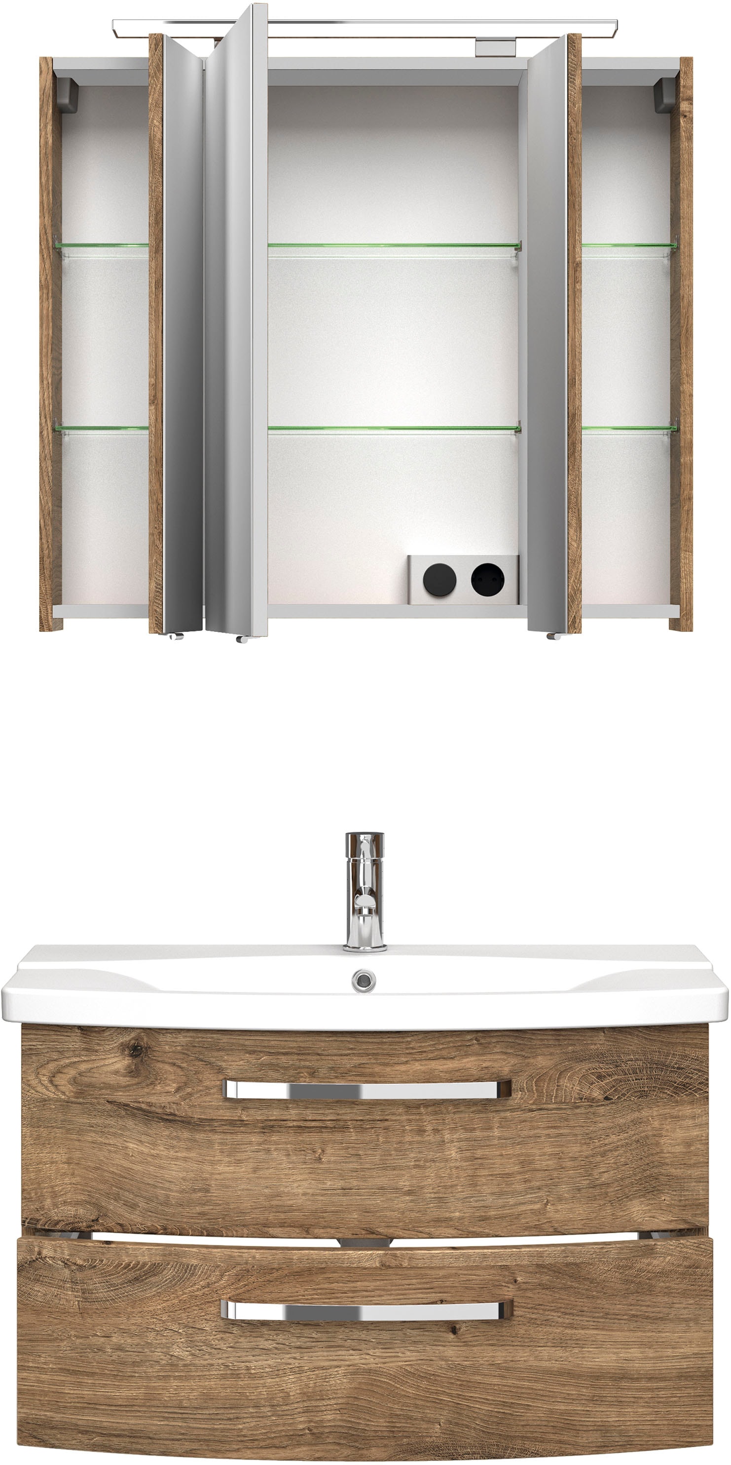 Saphir Badmöbel-Set »Serie 4010 2-teilig Keramik-Waschtisch mit LED-Spiegelschrank«, (Set), Badezimmer Set 84 cm breit, inkl. Türdämpfer, 3 Türen, 2 Schubladen