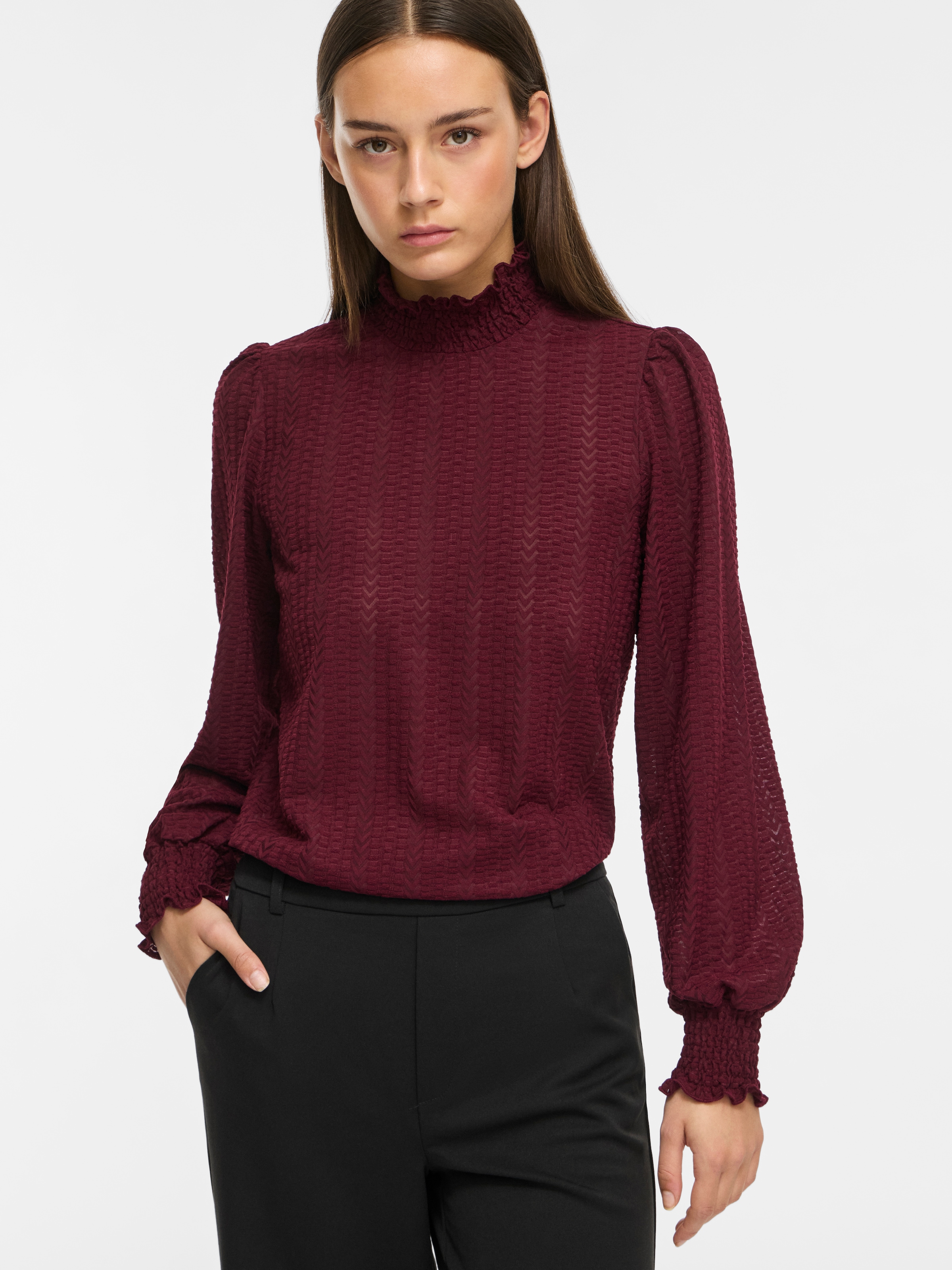 Vila Stehkragenshirt »VILYRI L/S SMOCK TOP - NOOS« Materialmix