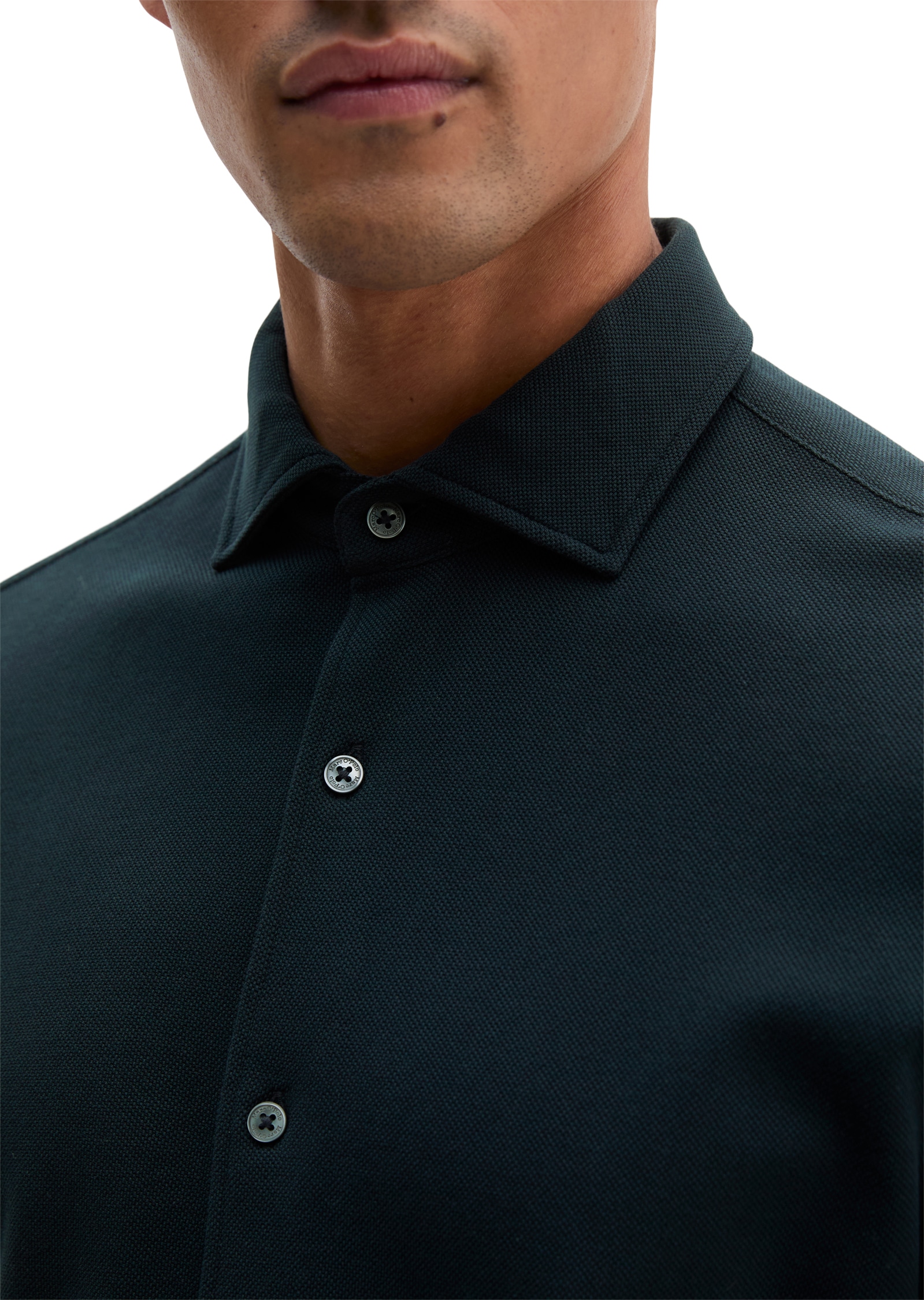 Marc O'Polo Langarmhemd Shaped Fit, mit feiner Piqué-Struktur