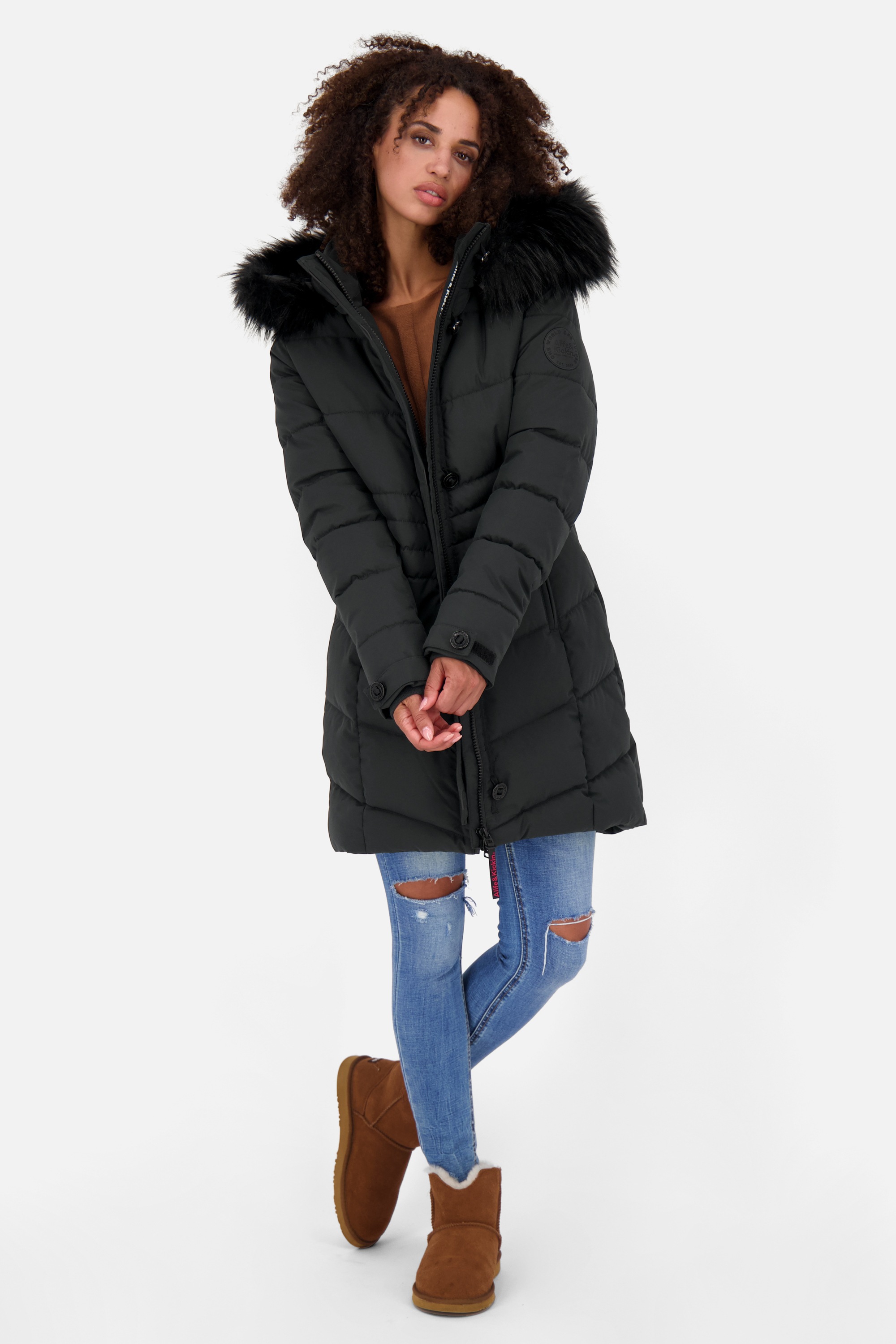 Alife & Kickin Winterjacke »Damen AmaliaAK A«, mit Kapuze, Lange gefütterte Damenwinterjacke mit abnehmbarer Kunstfellkapuze
