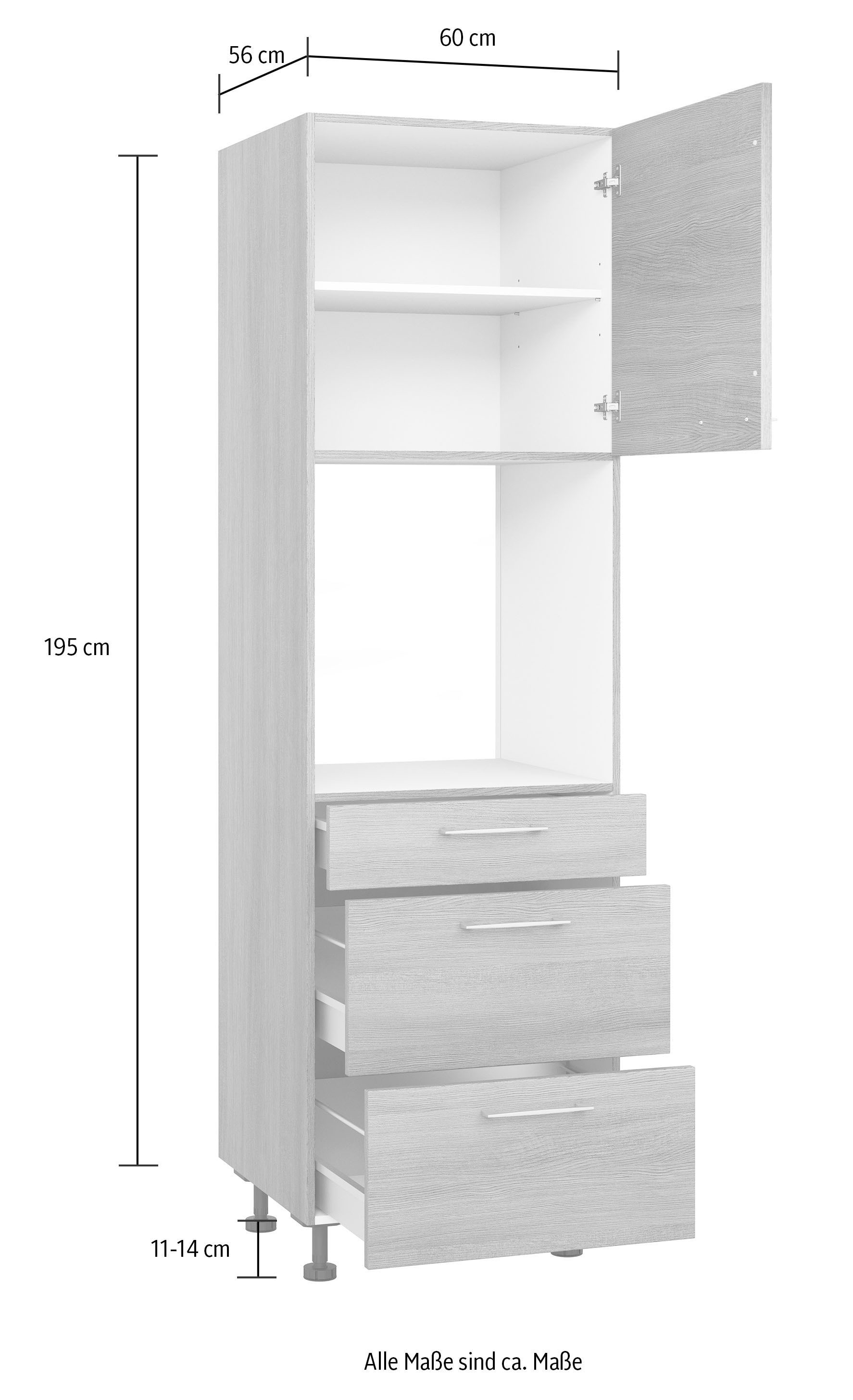 Höhe »Trea Express online 195 cm bestellen Türen zwei zwei und Backofenumbauschrank Küchen SB2AS-195-3«, Einlegeböden, mit
