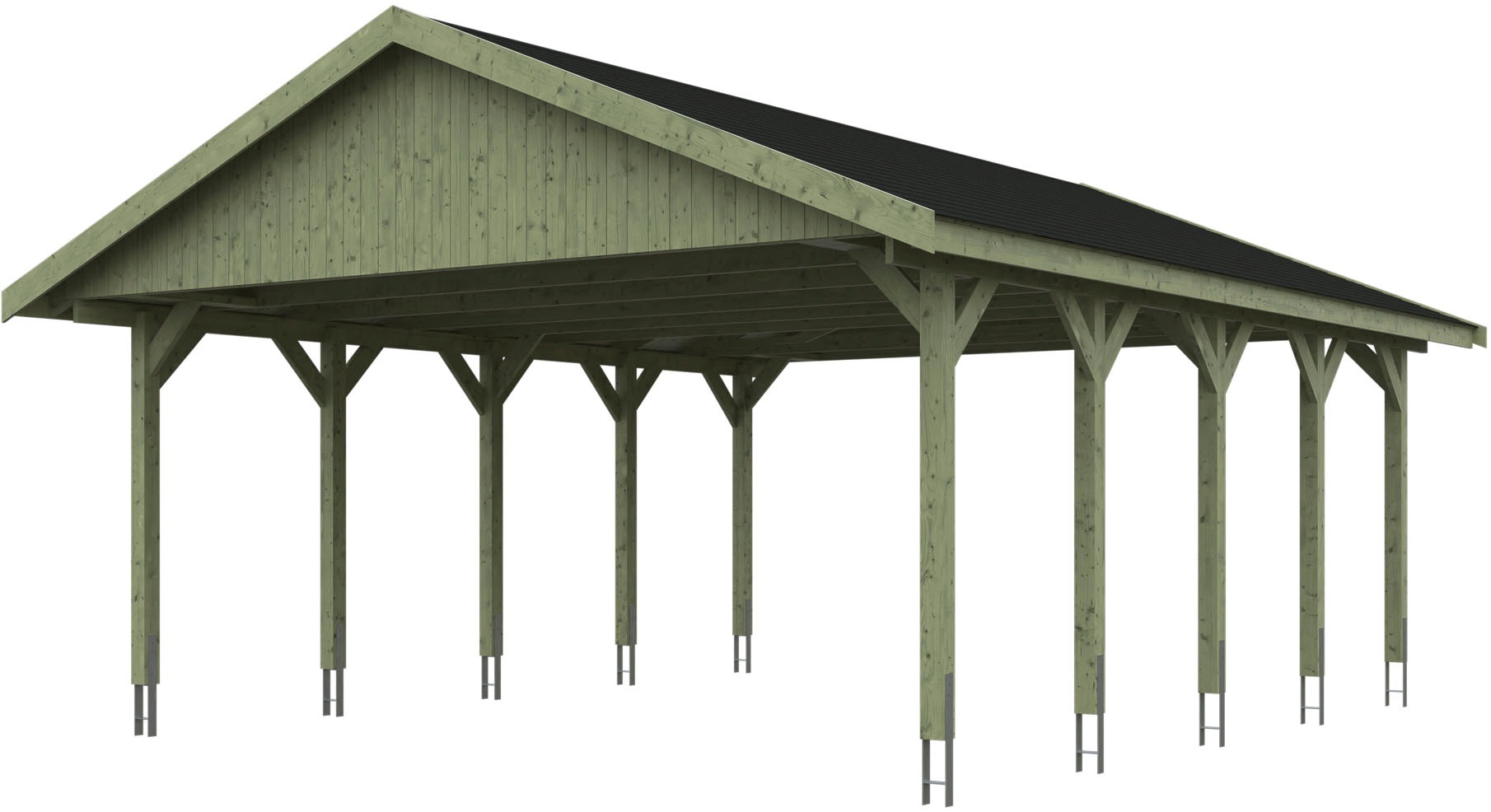 Skanholz Doppelcarport »Wallgau«, Nadelholz, 530 cm, Grün, mit schwarzen Dachschindeln