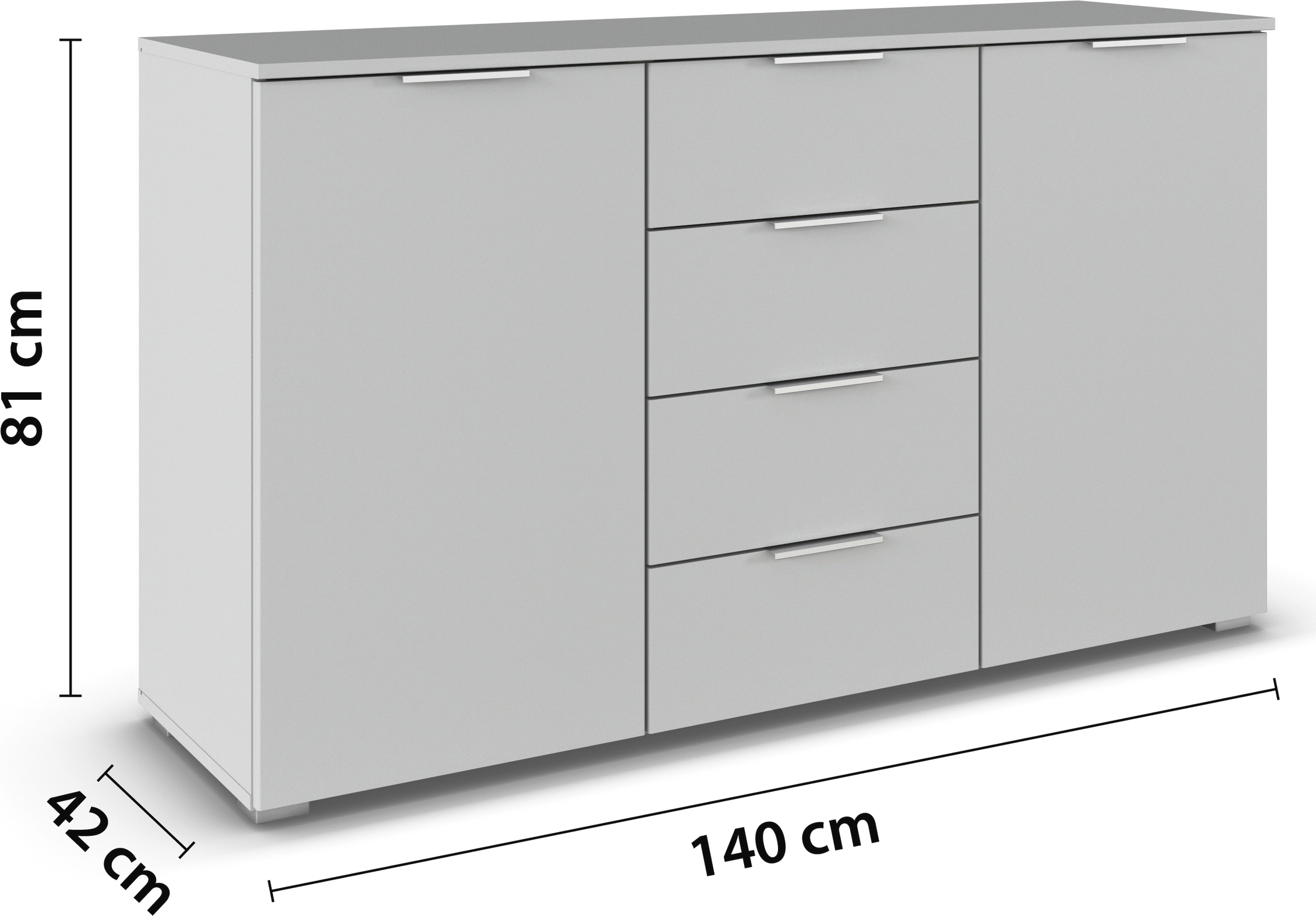 rauch Kombikommode »Sideboard Schubladenkommode AGORDO mit Dekor- oder Hochglanzfront«, (in zwei Griff-Farben), mit 4 Schubkästen und 2 Türen sowie Metallgriffen MADE IN GERMANY