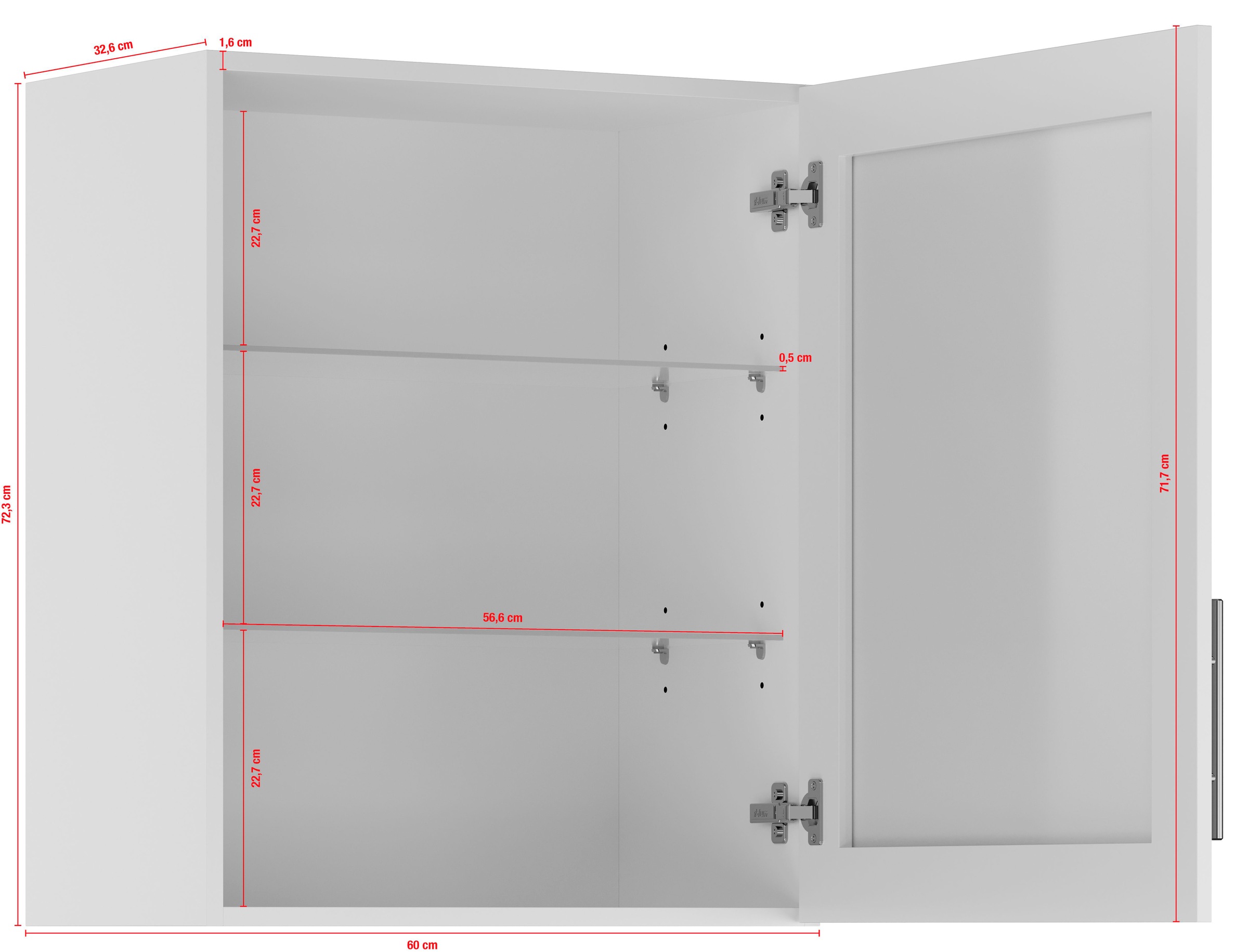 IMPULS KÜCHEN Glashängeschrank »"Turin", Breite/Höhe: 50 oder 60/72,3 cm«, vormontiert, mit Glasdrehtür, mit verstellbarem Glasfachboden