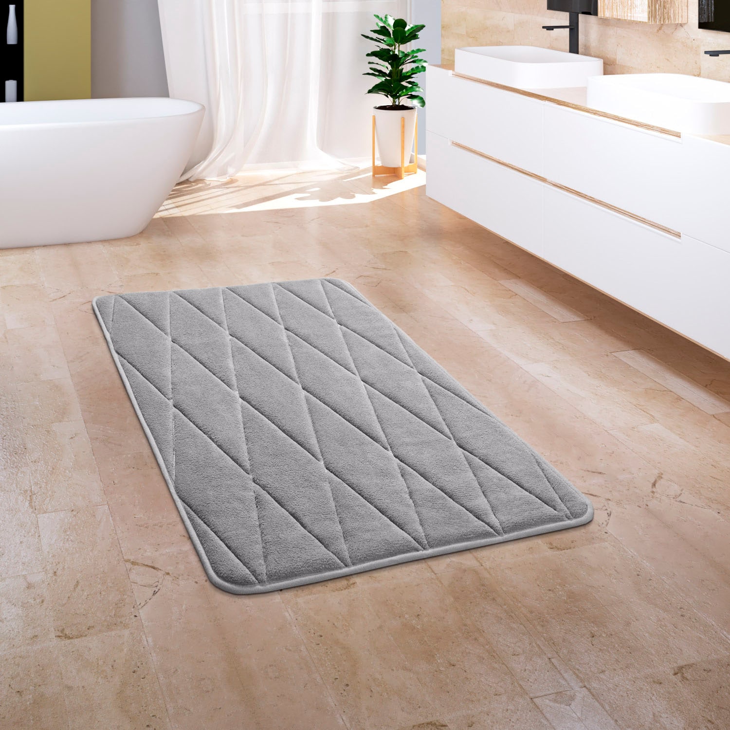Paco Home Badematte »Corby 254, Memory-Schaum Effekt«, rutschhemmend beschichtet, fußbodenheizungsgeeignet, Badteppich, Uni Farben, Rauten Muster, Hoch-Tief Effekt