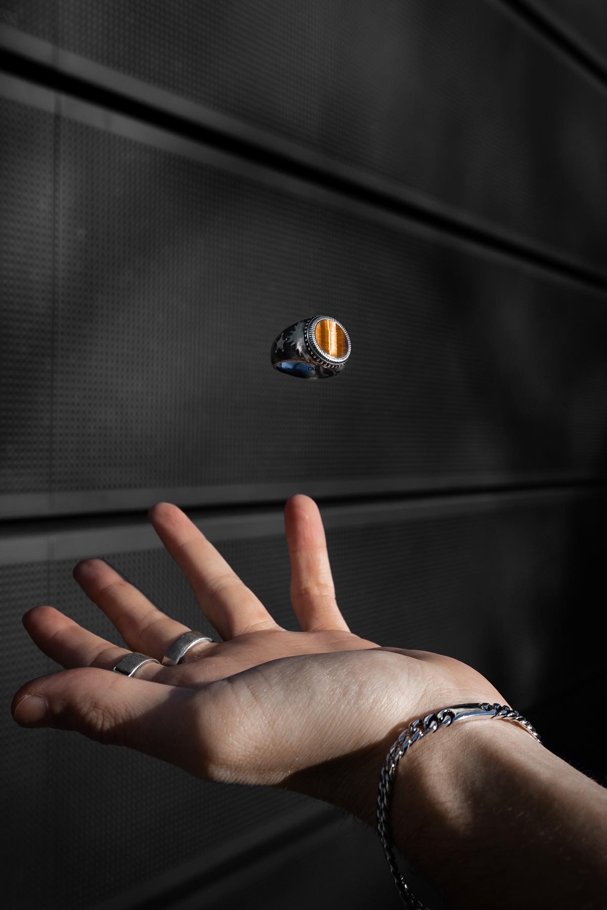 CAÏ Fingerring »925 Silber mattiert Tigerauge«