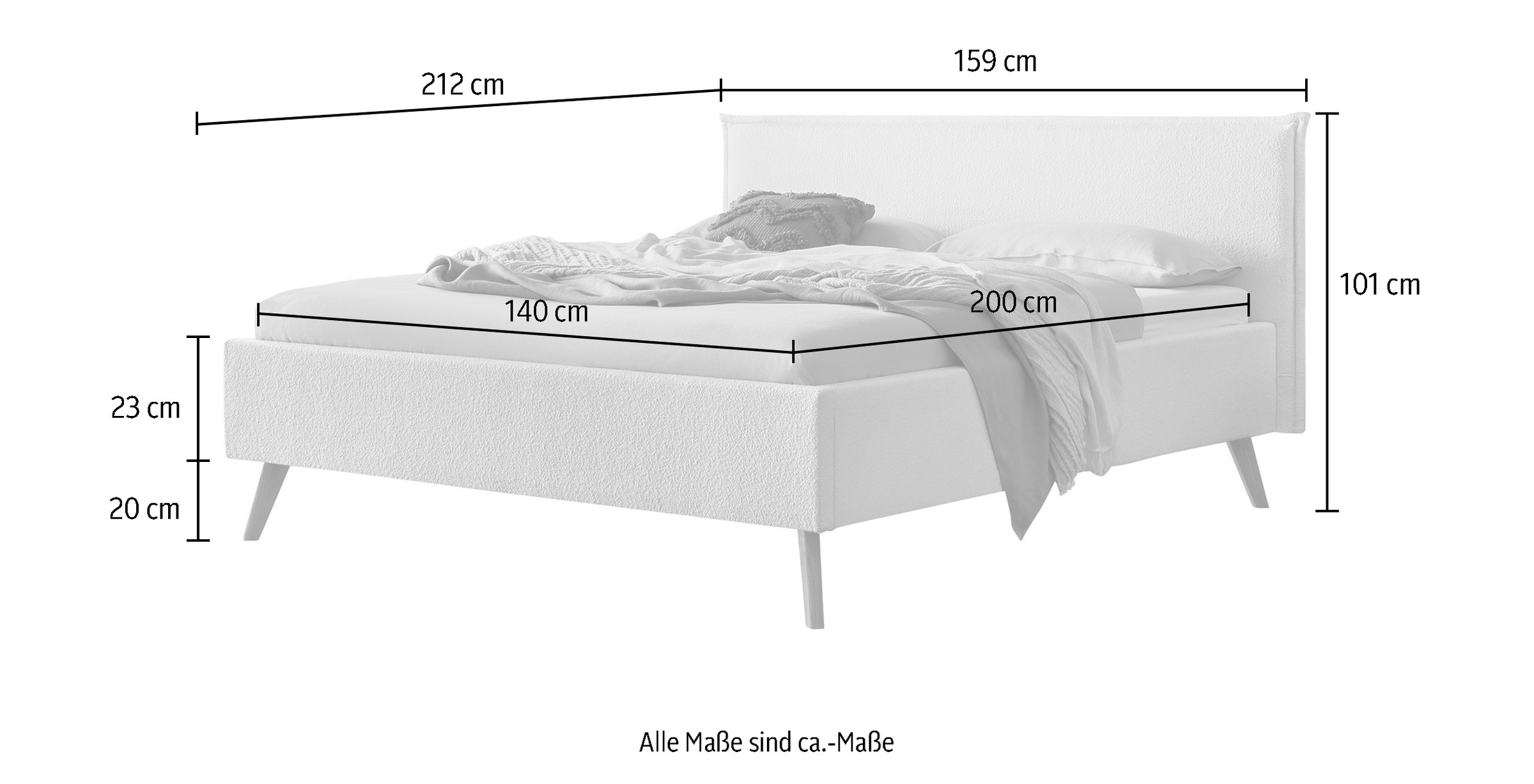 HASENA Polsterbett »Selena«, mit trendigem Bouclestoff, Rahmenhöhe von 23 cm und 4 Einlegetiefen