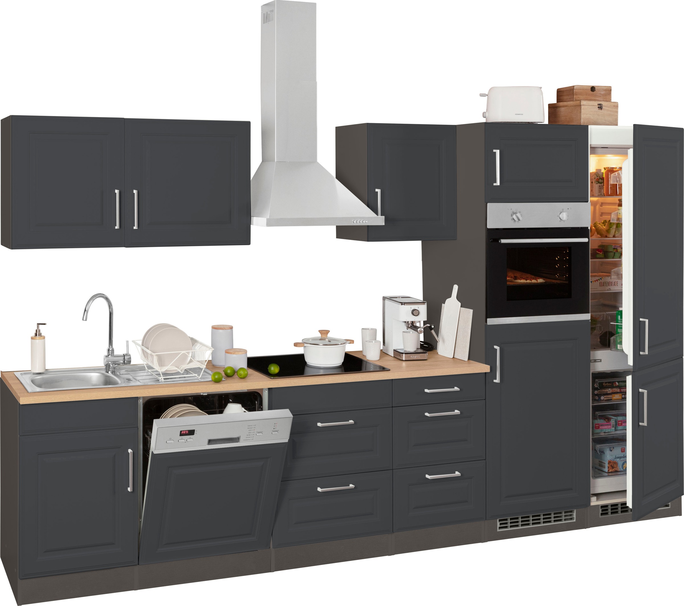 HELD MÖBEL Küchenzeile »Stockholm«, Breite 340 cm, mit hochwertigen MDF Fronten im Landhaus-Stil