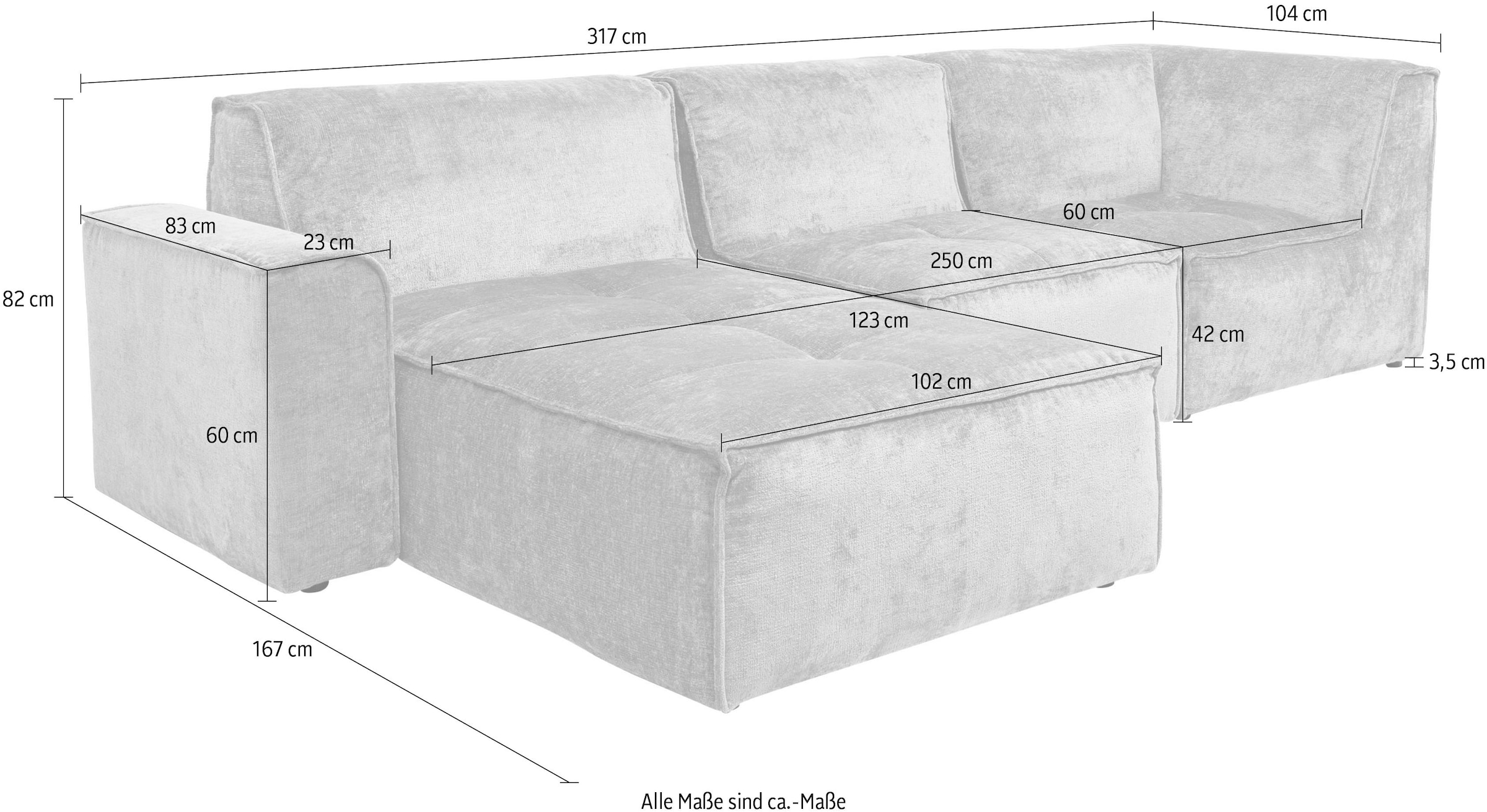 RAUM.ID Ecksofa »Monolid L-Form«, (4 St.), Module einzeln für individuelle Zusammenstellung, Bezug in Teddy-Optik