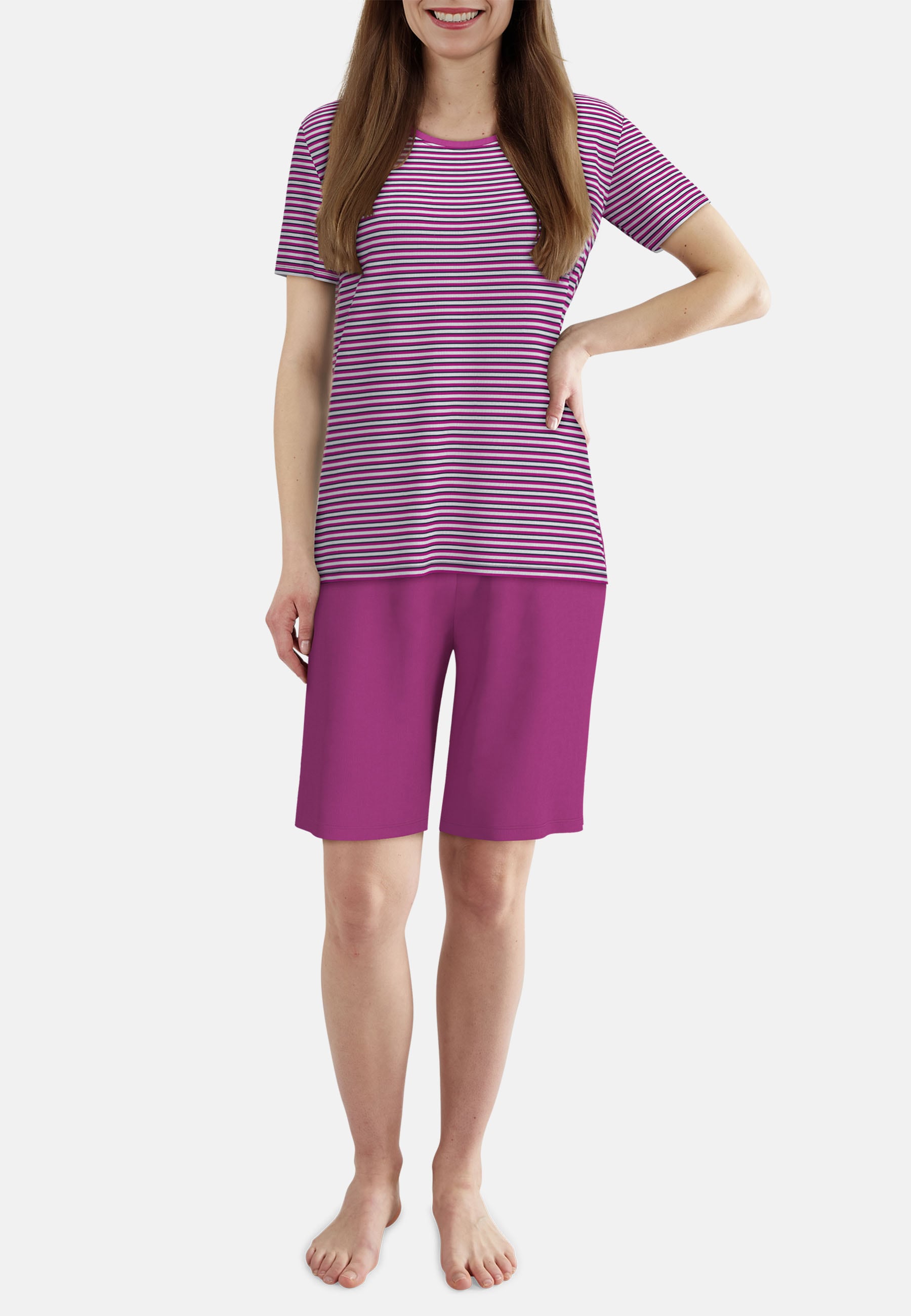 GÖTZBURG Shorty atmungsaktiv, gestreift, Kurzarm, Rundhalsausschnitt, Baumwolle