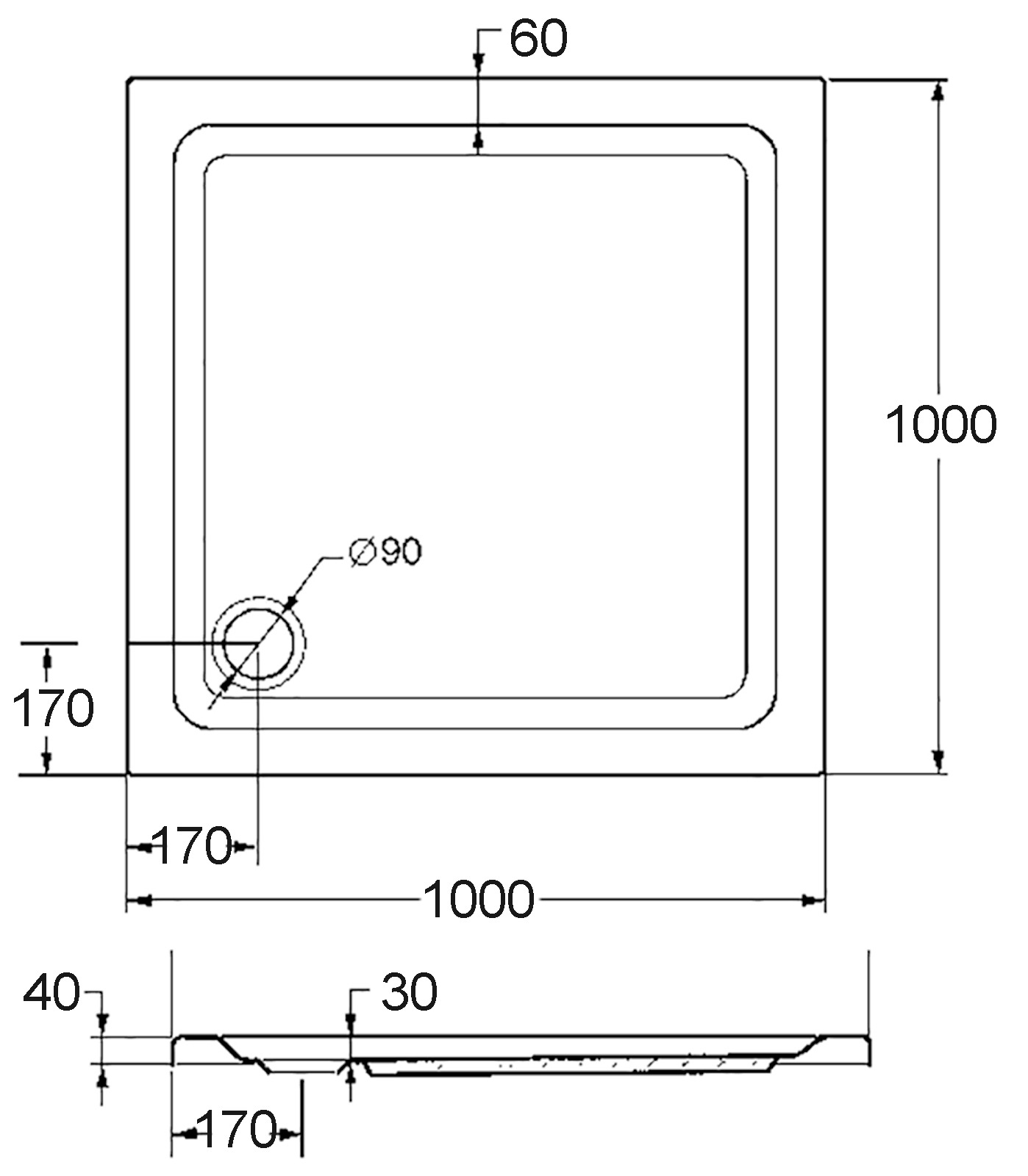 OTTOFOND Duschwanne »Set Quadratische Duschwanne«, (3 St.), 1000x1000/30 mm