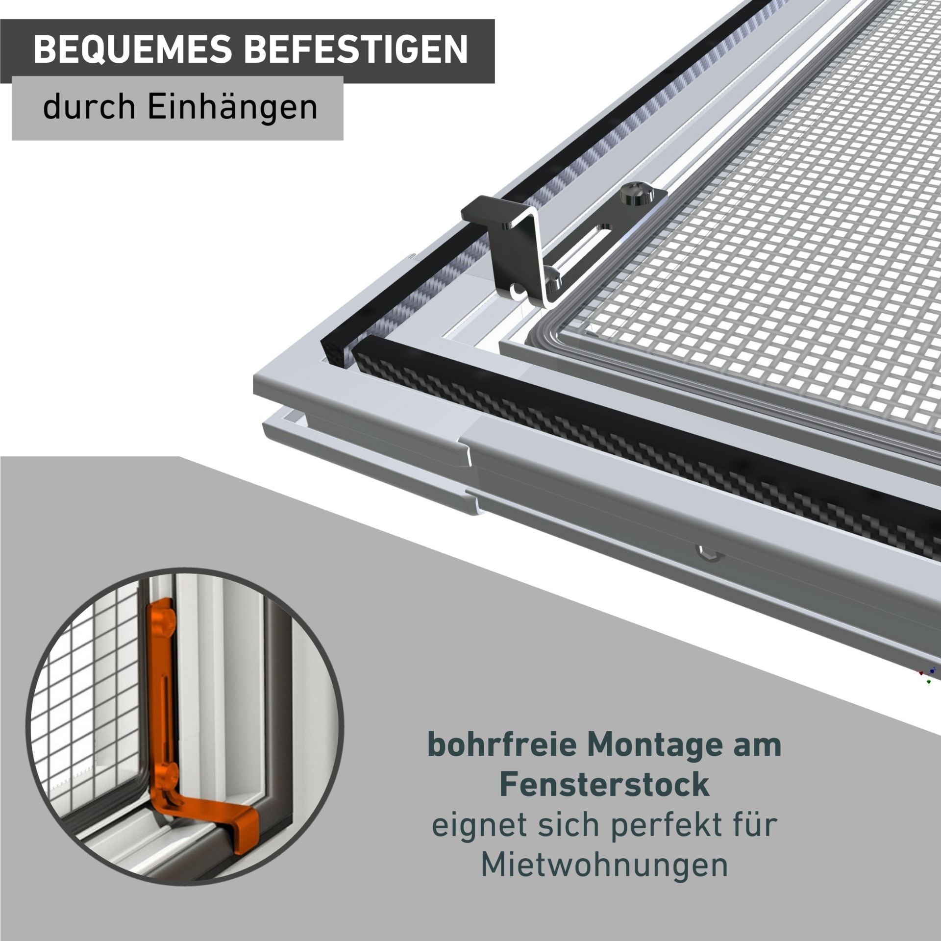Windhager Fliegengitter-Gewebe »Einhängefeder Montageset für Fliegengitter Fenster« 1 Stk. tlg. Komplettset für Insektenschutz Rahmen Fenster Expert und Plus