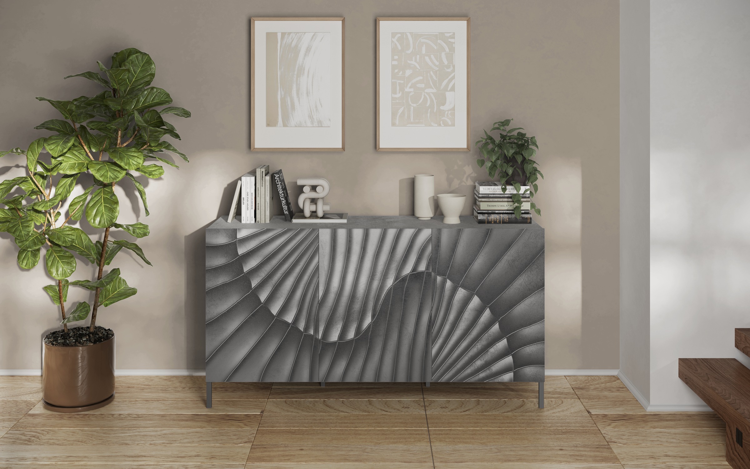 INOSIGN Sideboard »Snake Breite 181 cm, moderne Kommode mit 3 Türen«, Anrichte mit viel Stauraum, Front mit besonderem Siebdruck