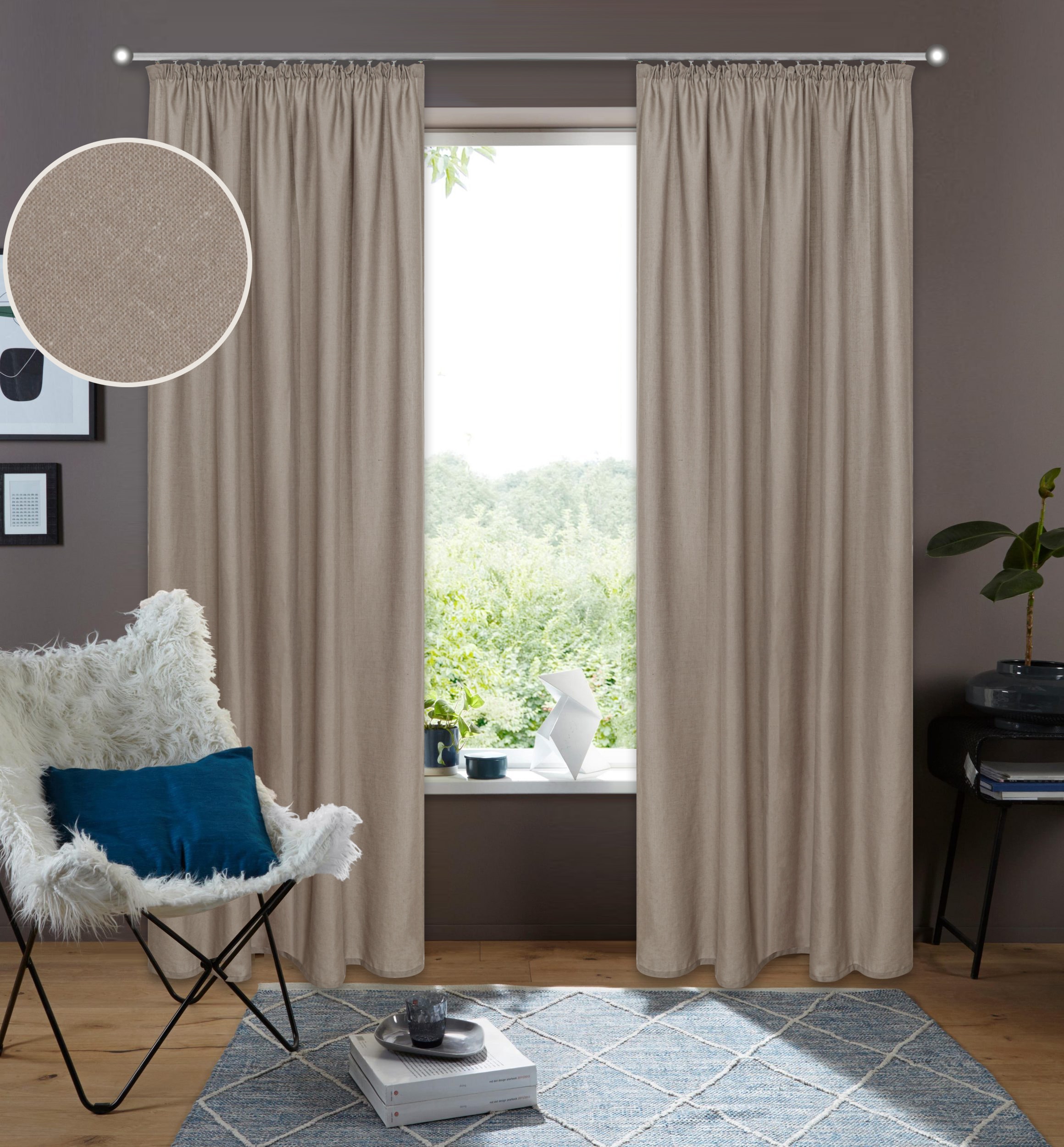 OTTO home Gardine »Rudy« Kräuselband 1 Stk. tlg. Halbtransparent, Leinenlook, Polyester-Leinen Mischung
