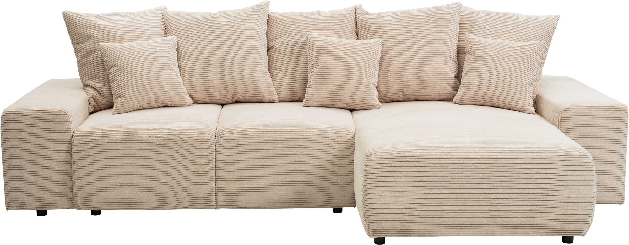 WERK2 Ecksofa »Riwa, modernes Sofa zum Kuscheln und Entspannen, Breite 300cm, L-Form«, Trendiges Ecksofa mit vielen Kissen, Schlaffunktion & Bettkasten