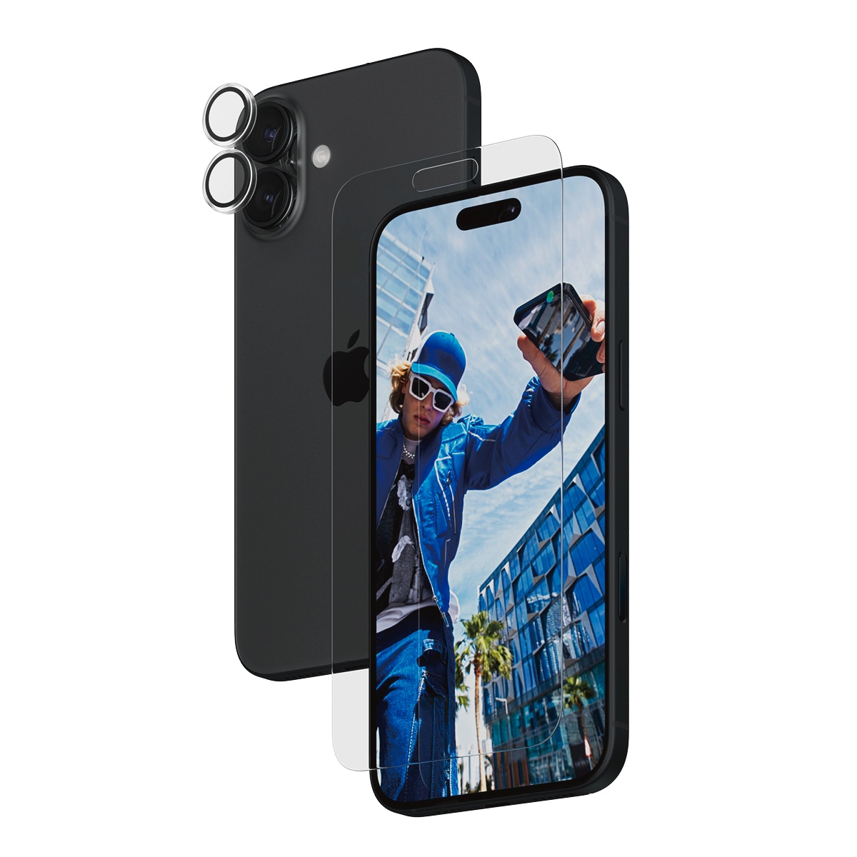 PanzerGlass Displayschutzglas »2-in-1 Protection, Glass, Lens Protector« für Apple iPhone 16 Plus Displayschutzfolie, Schutzfolie, Bildschirmschutz, kratz- & stoßfest