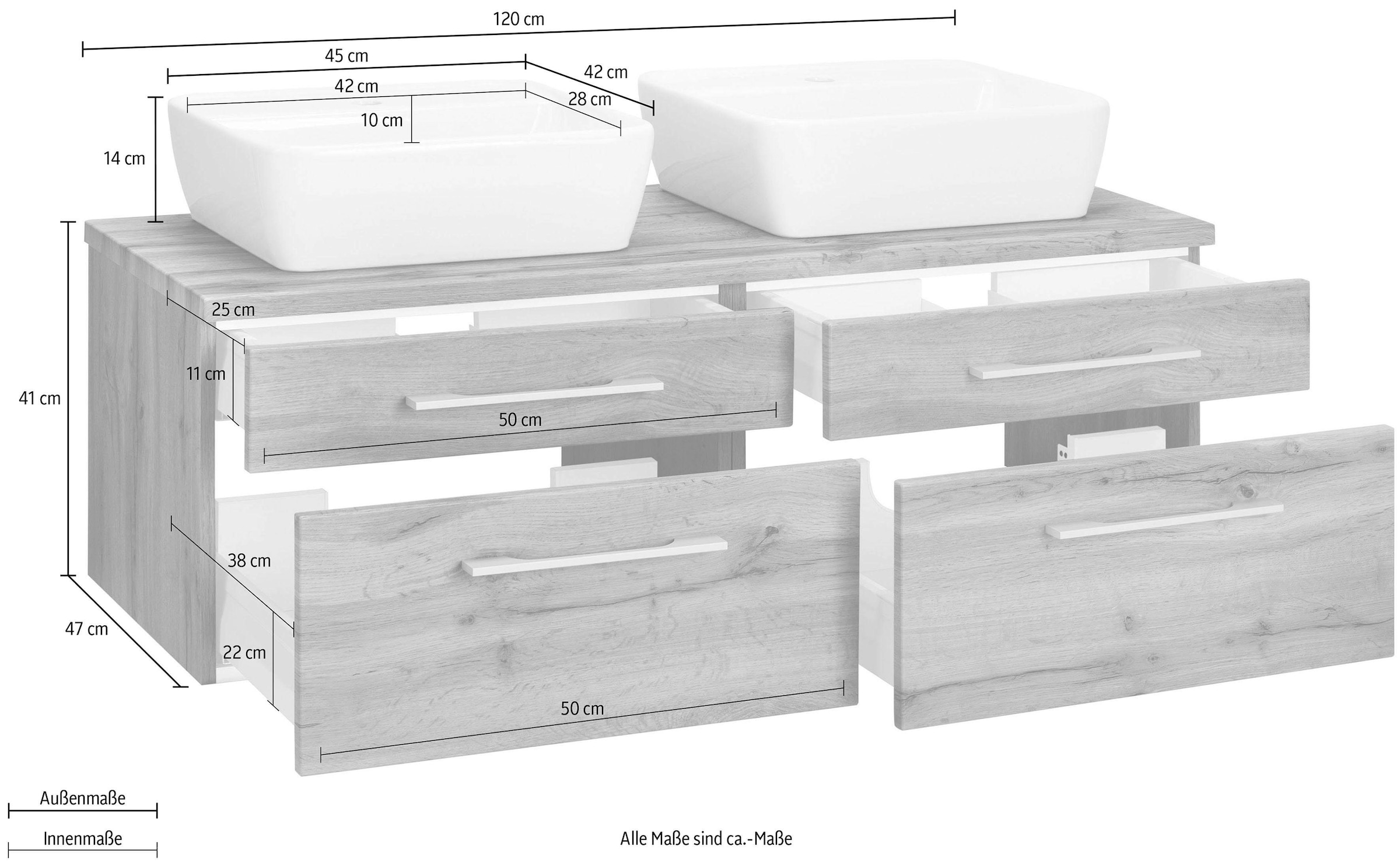 welltime Waschbeckenunterschrank »Davos«, Badmöbel, Waschtisch inkl. Waschbecken, Breite 120 cm