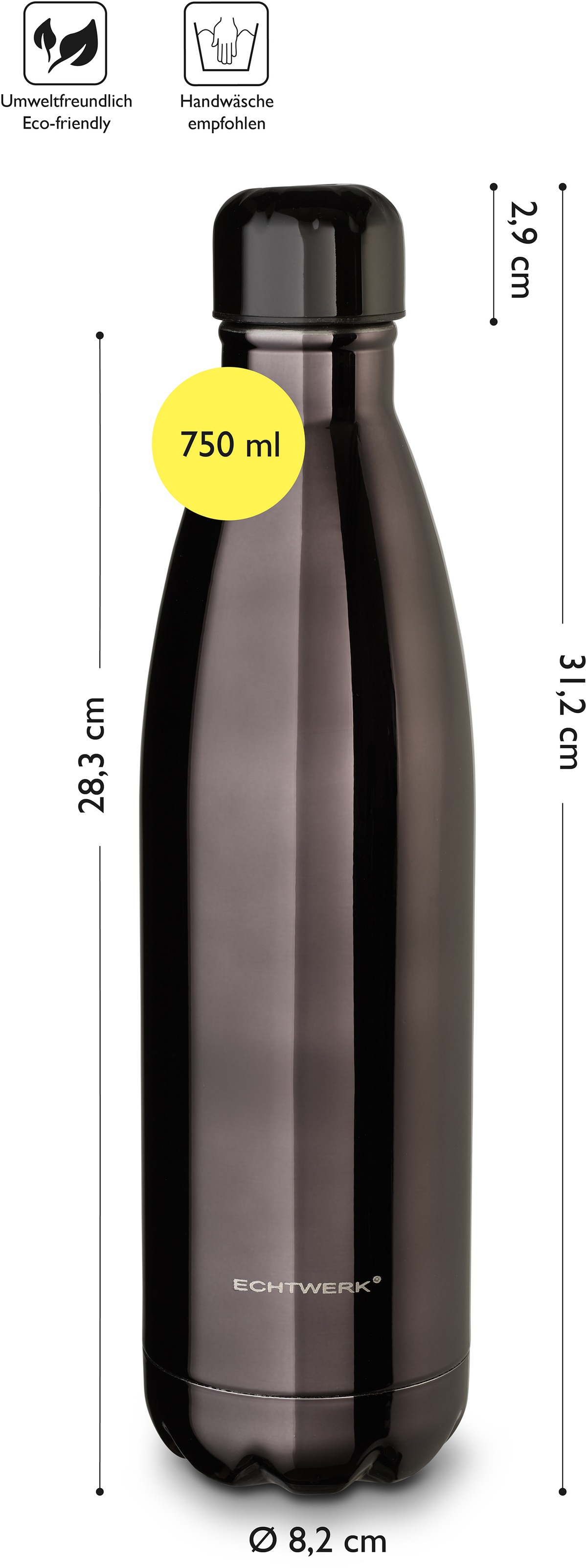 ECHTWERK Isolierflasche »Shiny«, Trinkflasche, Klavierlackoptik, aus hochwertigem Edelstahl, BPA-Frei
