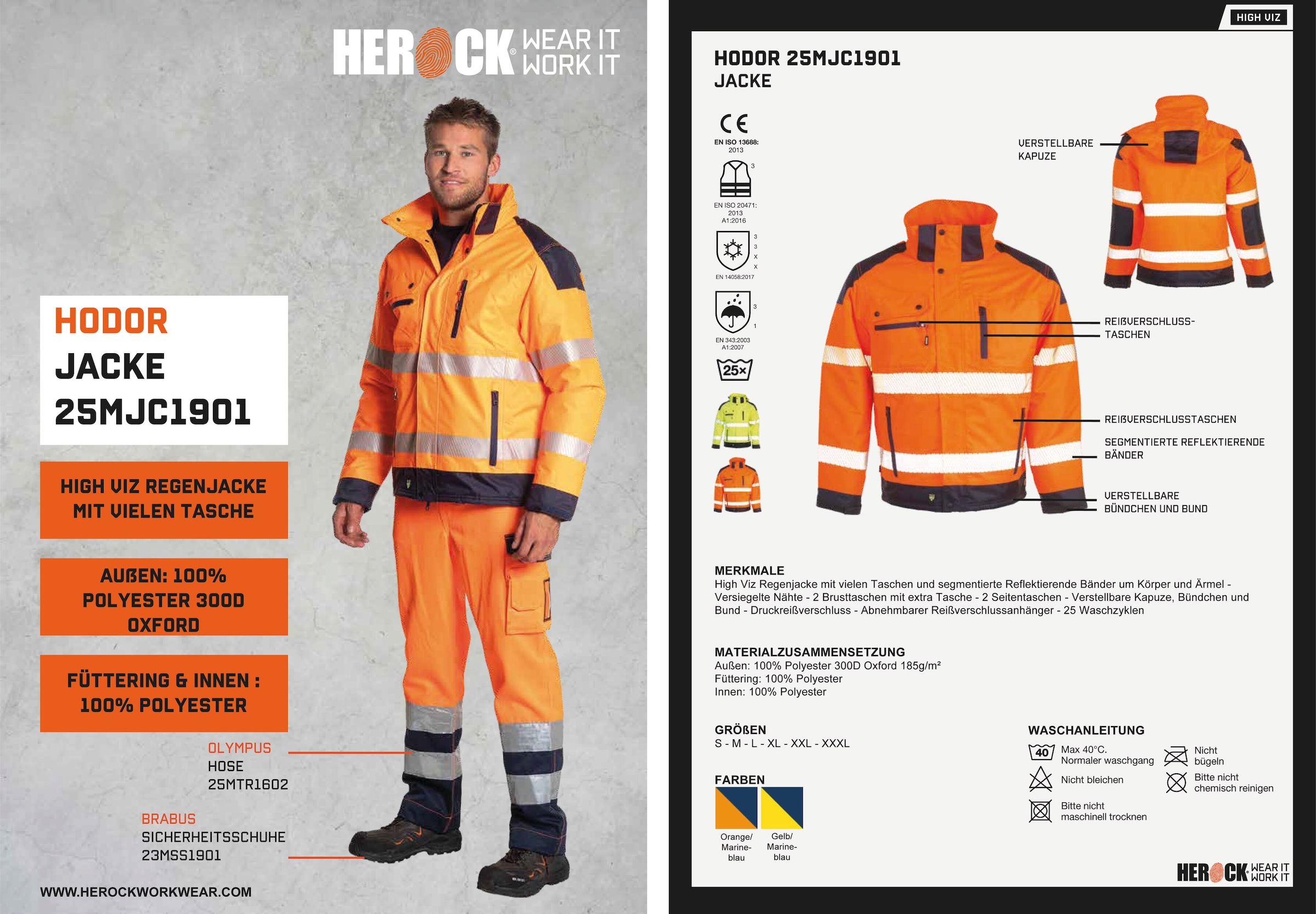 Herock Arbeitsjacke »Hodor HIGH VIZ«, viele winddicht, online bestellen Regenjacke, Reissverschlusstaschen atmungsaktiv