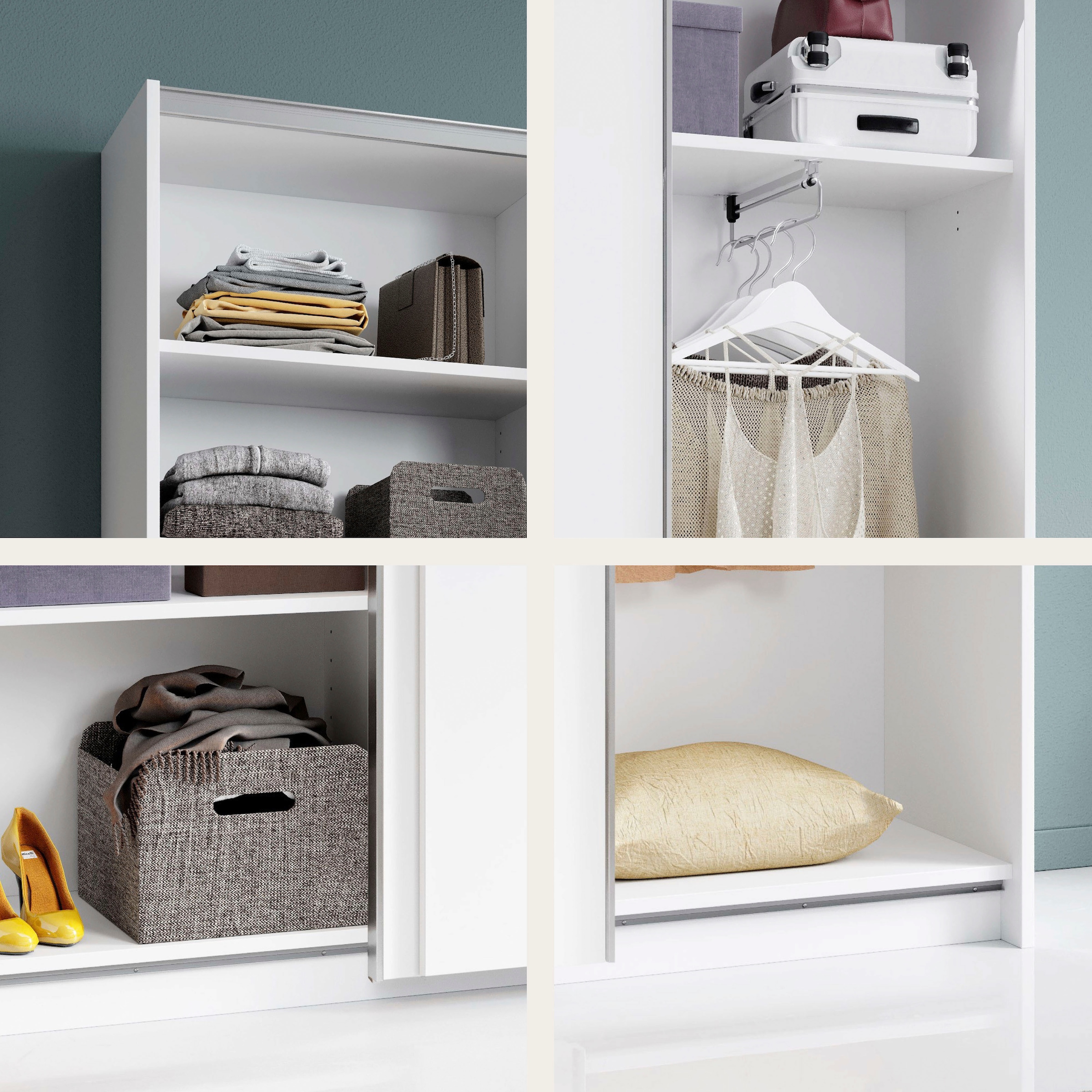 Schlafkontor Schwebetürenschrank »Heimo/Fast Schrank Kleiderschrank Garderobe«, geringe Tiefe, ausziehbarer Kleiderstange, Garderobenschrank, 6 Böden