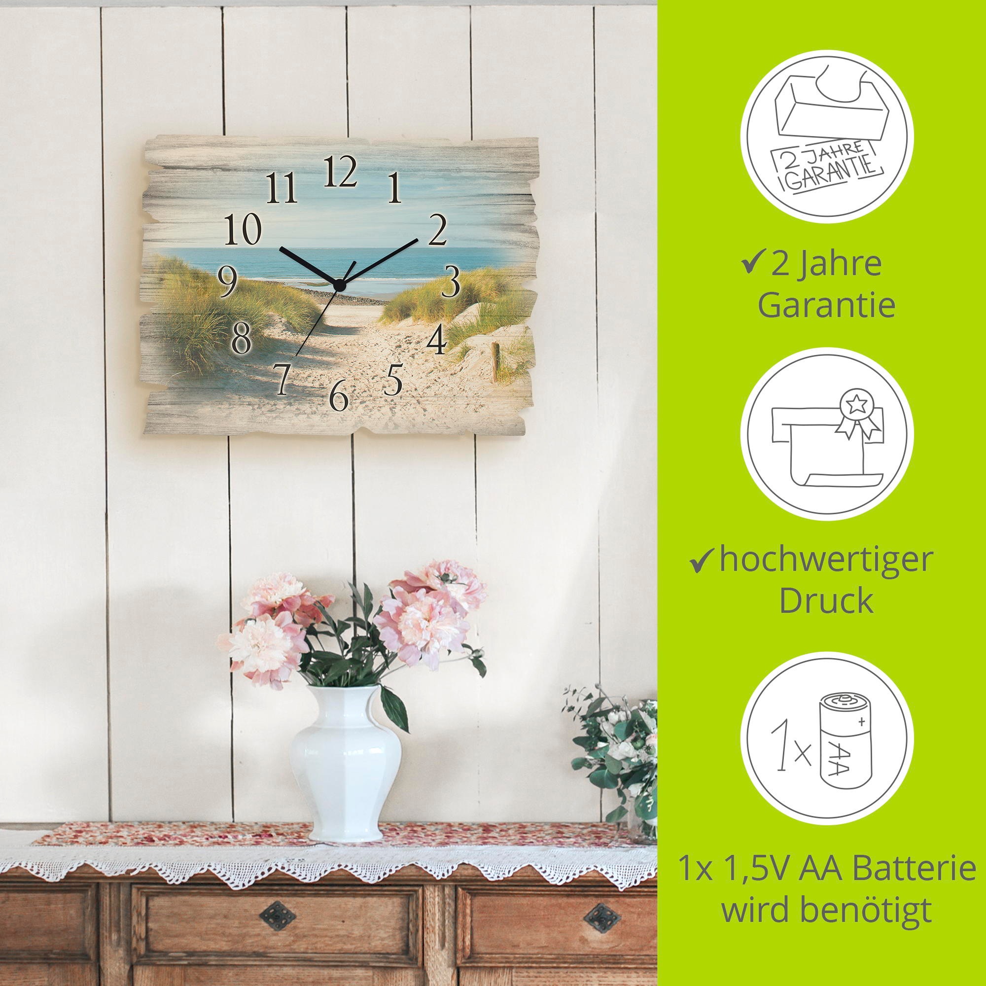 Artland Wanduhr »Strand mit Sanddünen und Weg zur See« wahlweise mit Quarz- oder Funkuhrwerk, lautlos ohne Tickgeräusche