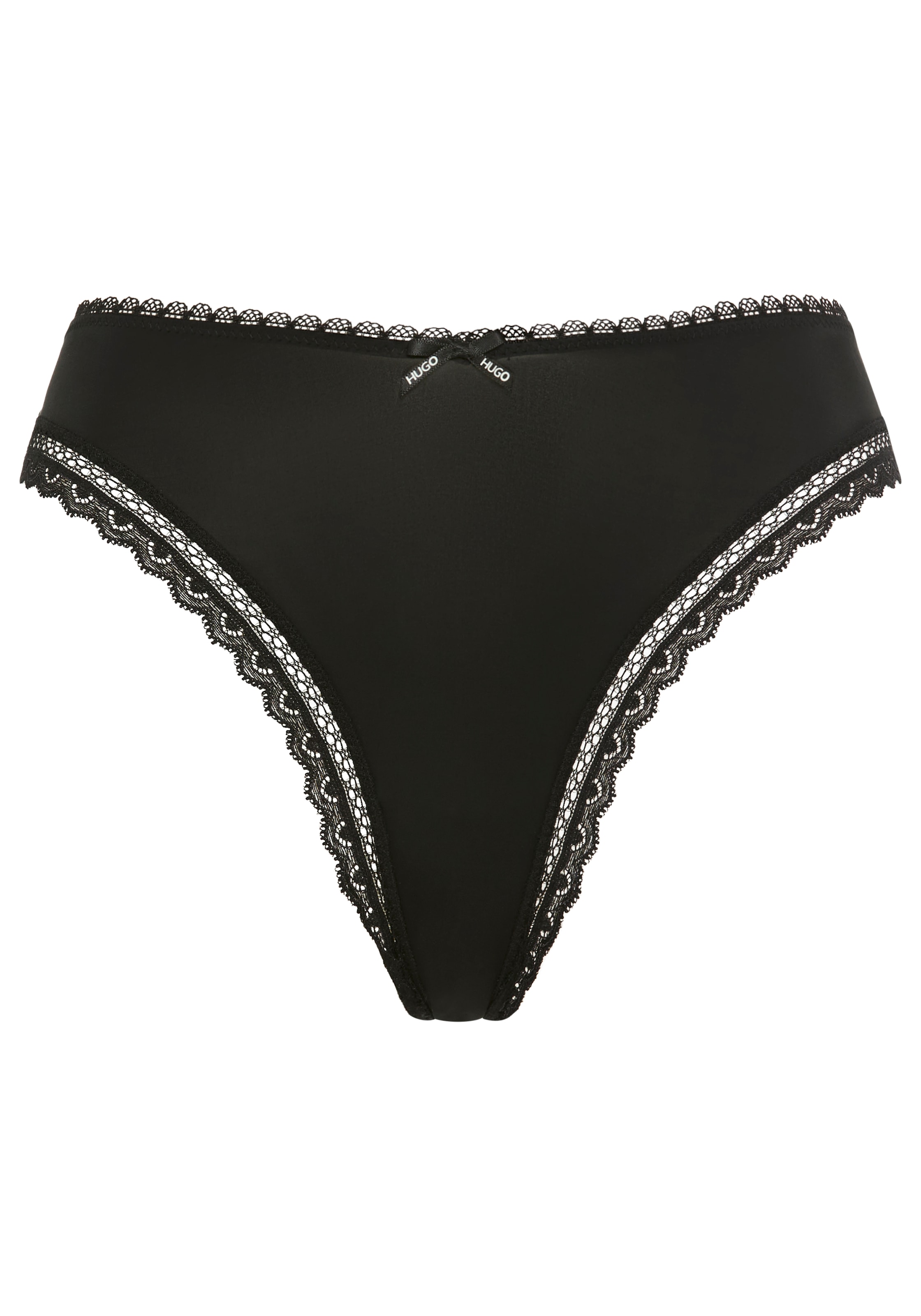 HUGO Underwear String, elegante Spitzenbesätze, Logo-Schleife, mittlere Bundhöhe