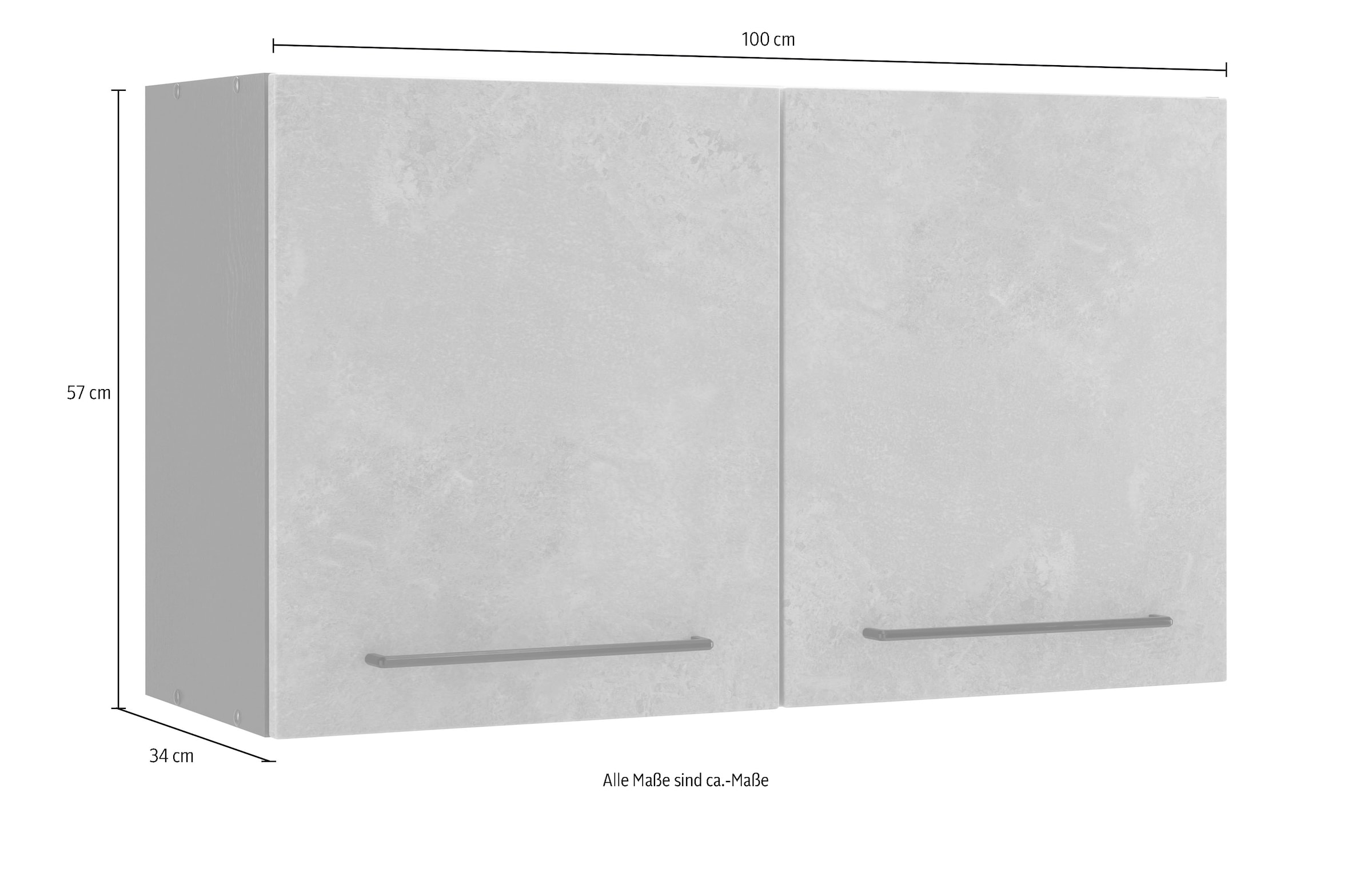 KOCHSTATION Hängeschrank »KS-Tulsa«, 100 cm breit, 57 cm hoch, 2 Türen, schwarzer Metallgriff, MDF Front