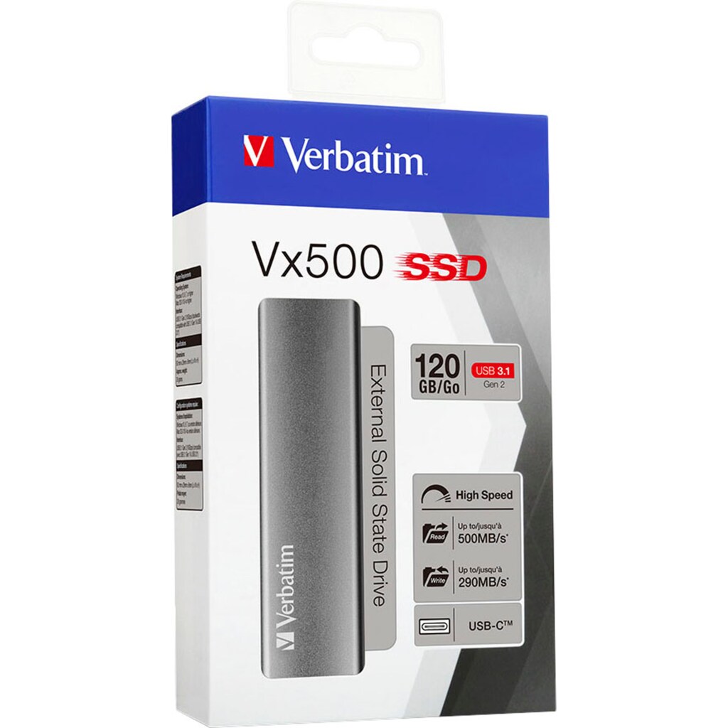 Verbatim externe SSD »Vx500 120GB«, Anschluss USB 3.1 Gen 2