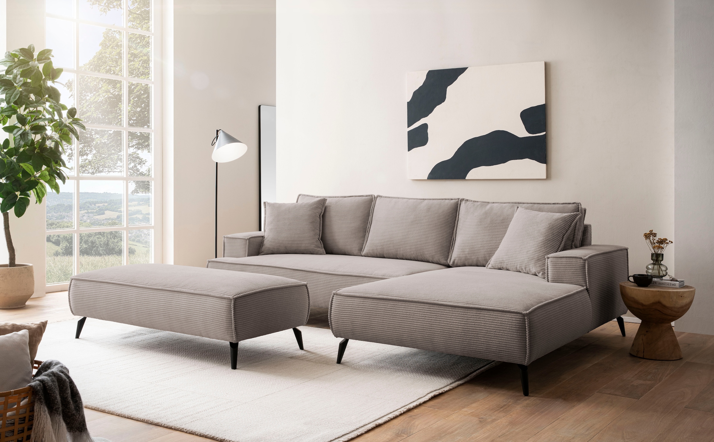 andas Ecksofa »TVINNU, L-Form in Cord, Sofa«, wahlweise Recamiere rechts/links, schwarze Füße, bequemer Sitzkomfort
