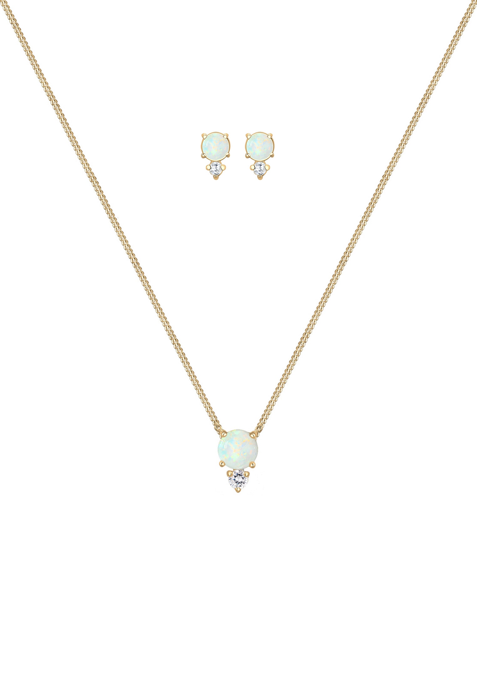Elli Schmuckset »Zirkonia Synthetischer Opal Weiß 925 Sterling Silber vergoldet«
