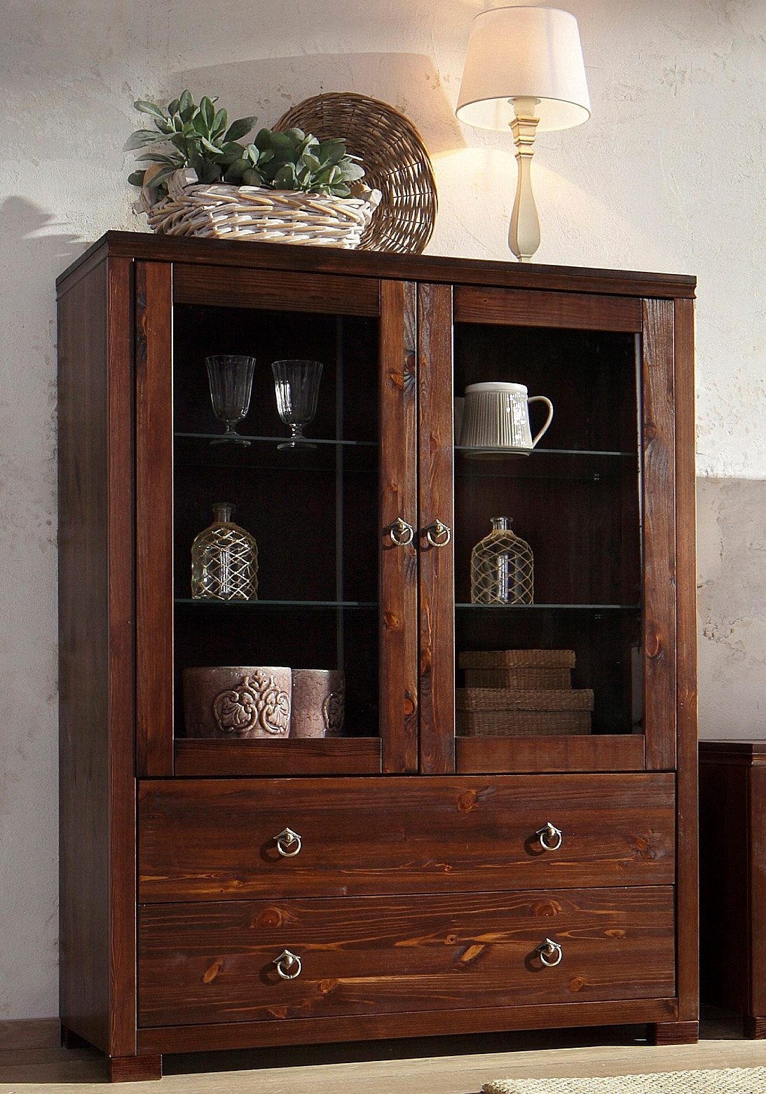 Home affaire Highboard »Gotland«, Vitrine, Breite 101 cm, Türen mit Glaseinsätzen, aus massiver Kiefer