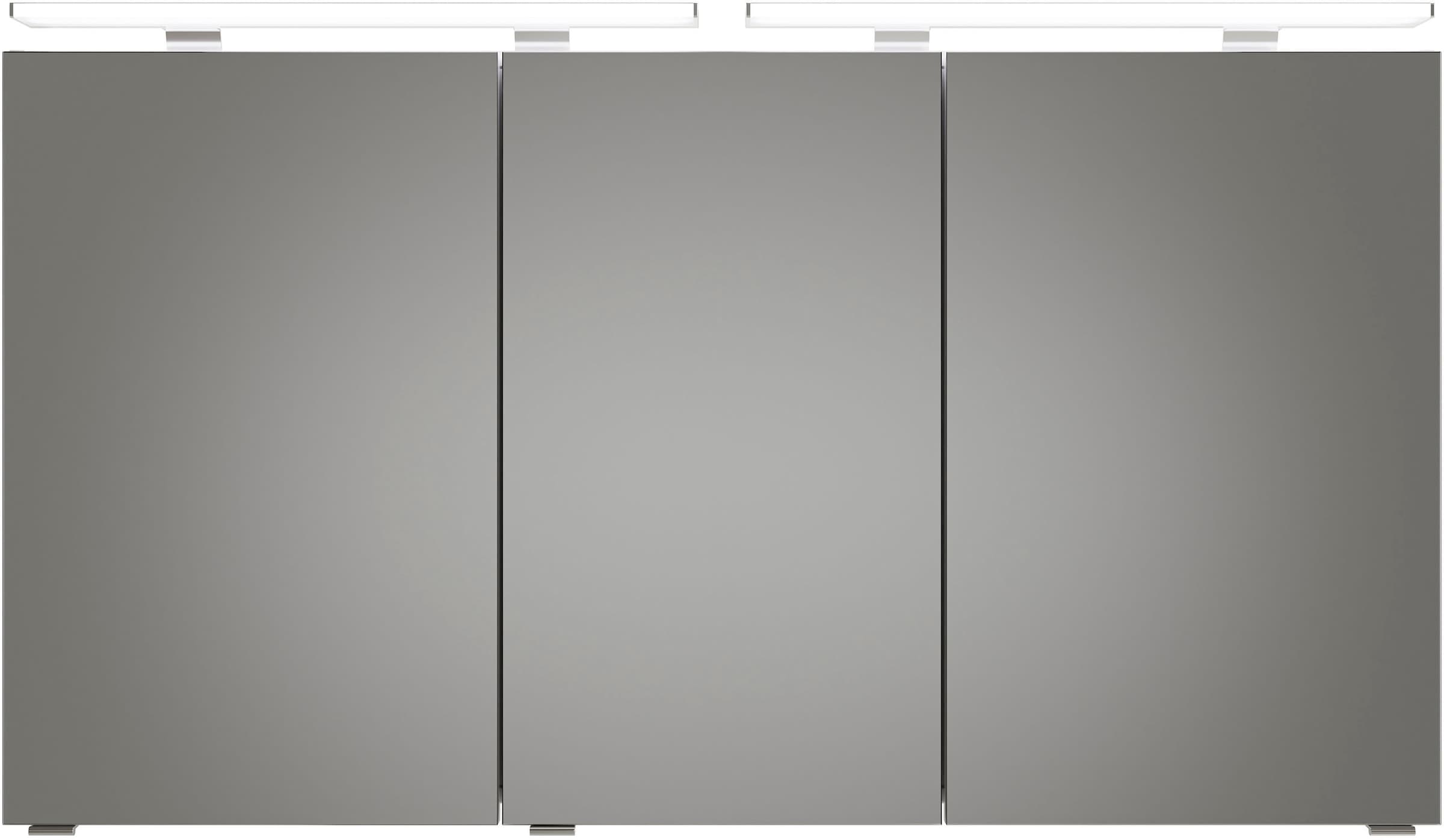 Saphir Badmöbel-Set »Serie 6025 2-teilig Mineralmarmor-Waschtisch mit LED-Spiegelschrank«, (2 St.), Waschplatz 132cm breit, 4 Schubladen, 2 Spiegel-Türen, inkl Türdämpfer