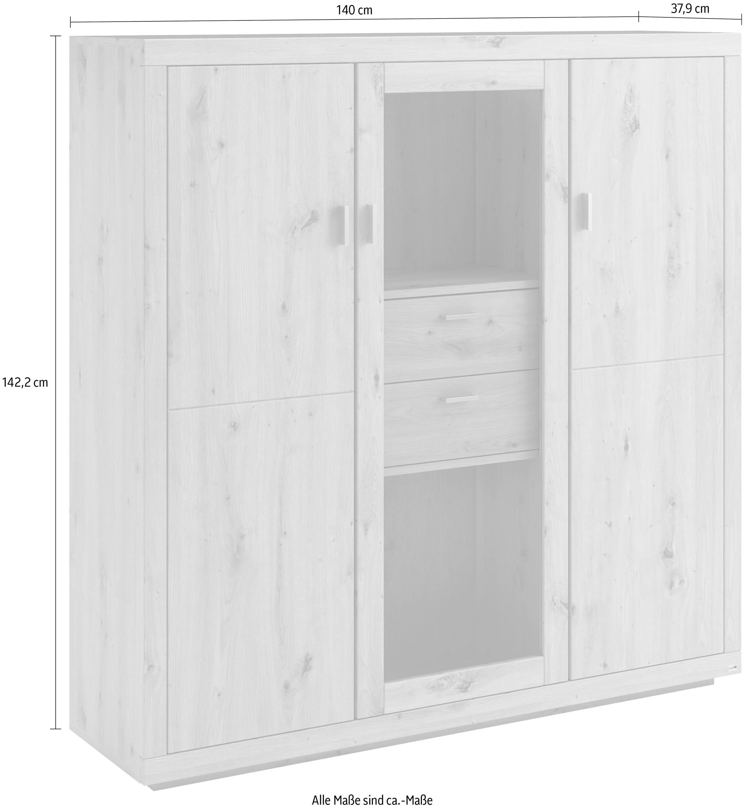 set one by Musterring Highboard »Chandler«, Rückwand mit sangestrahlter Optik, Tür mit Glasausschnitt