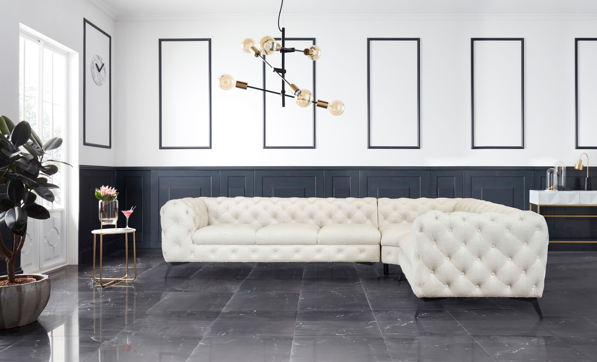 Leonique Chesterfield-Sofa »Ecksofa GLYNIS L-Form mit Wellenunterfederung, günstig online kaufen