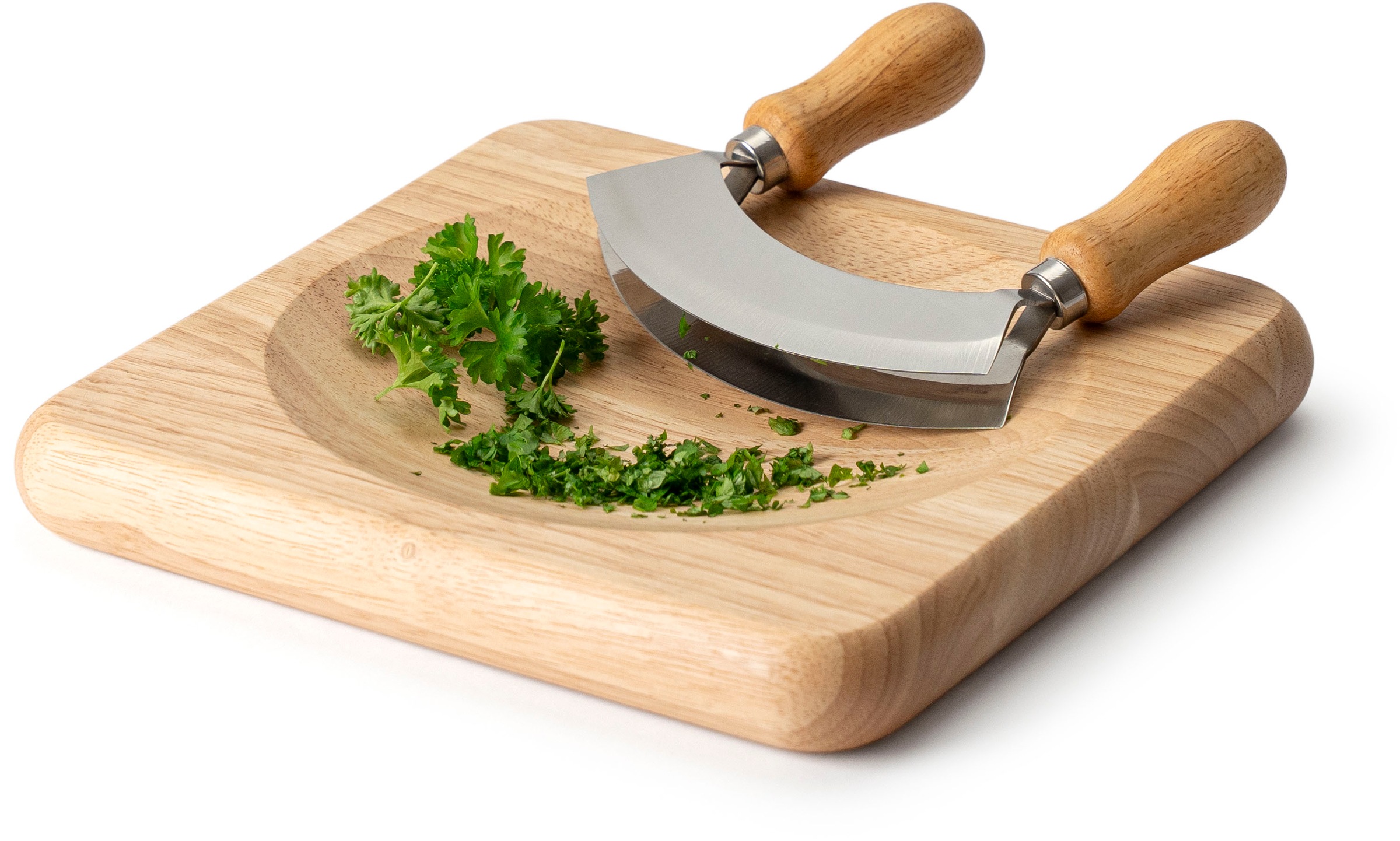 Continenta Schneidebrett »Wiegemesserbrett inkl. Messer« Gummibaumholz, 22,5x22,5x2,8 cm