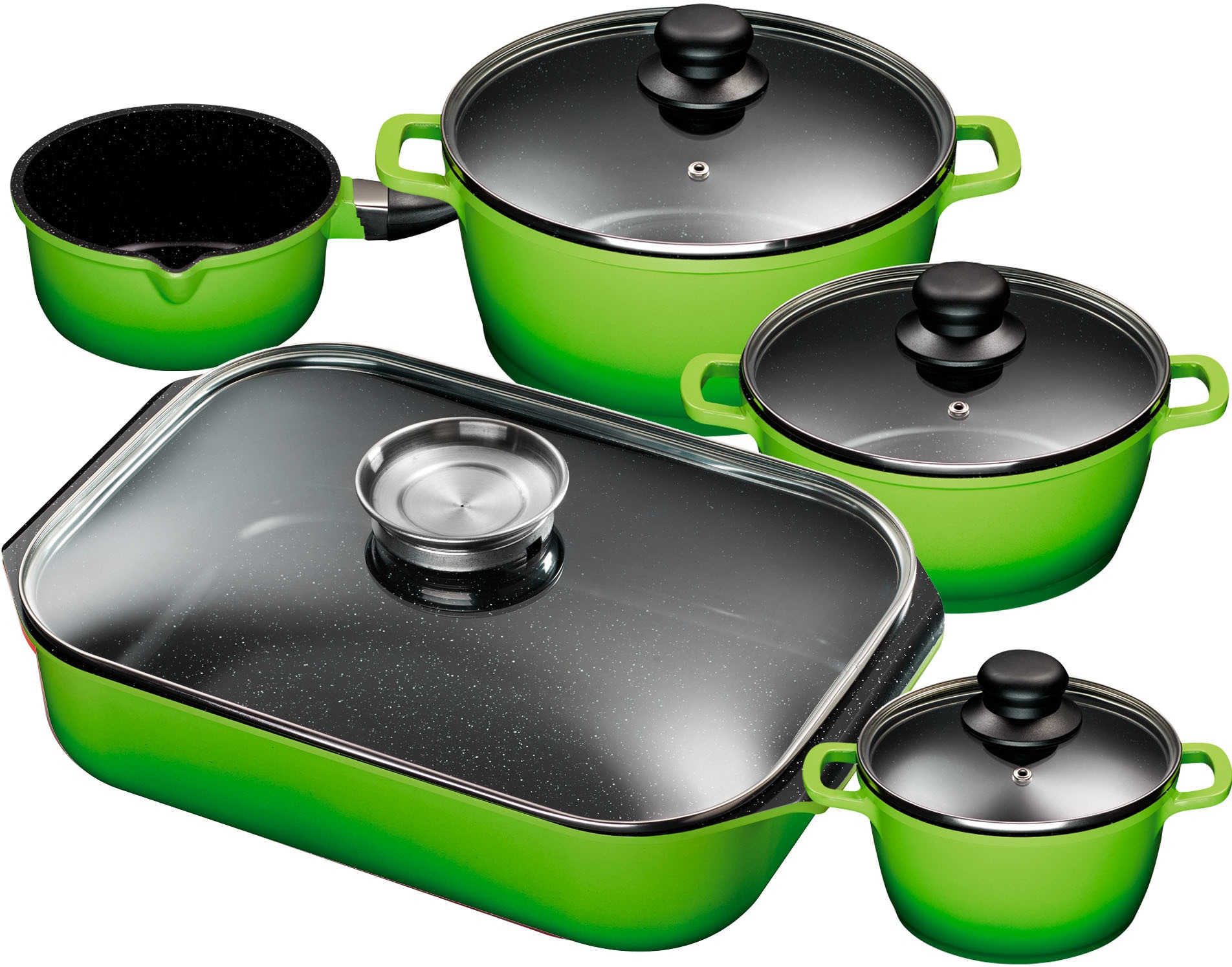 KING Topf-Set Set, je 1 Kochtopf 16/20/24 cm, Stielkasserolle 16 cm, Bräter günstig online kaufen