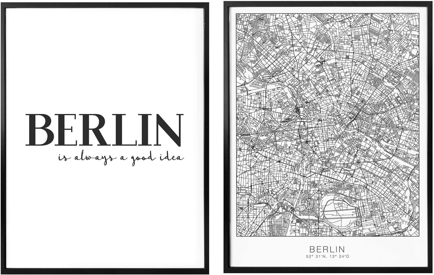 Wall-Art Poster »Berlin Stadtkarte Schriftzug Set«, Blumen, (Set, 2 St.), C günstig online kaufen