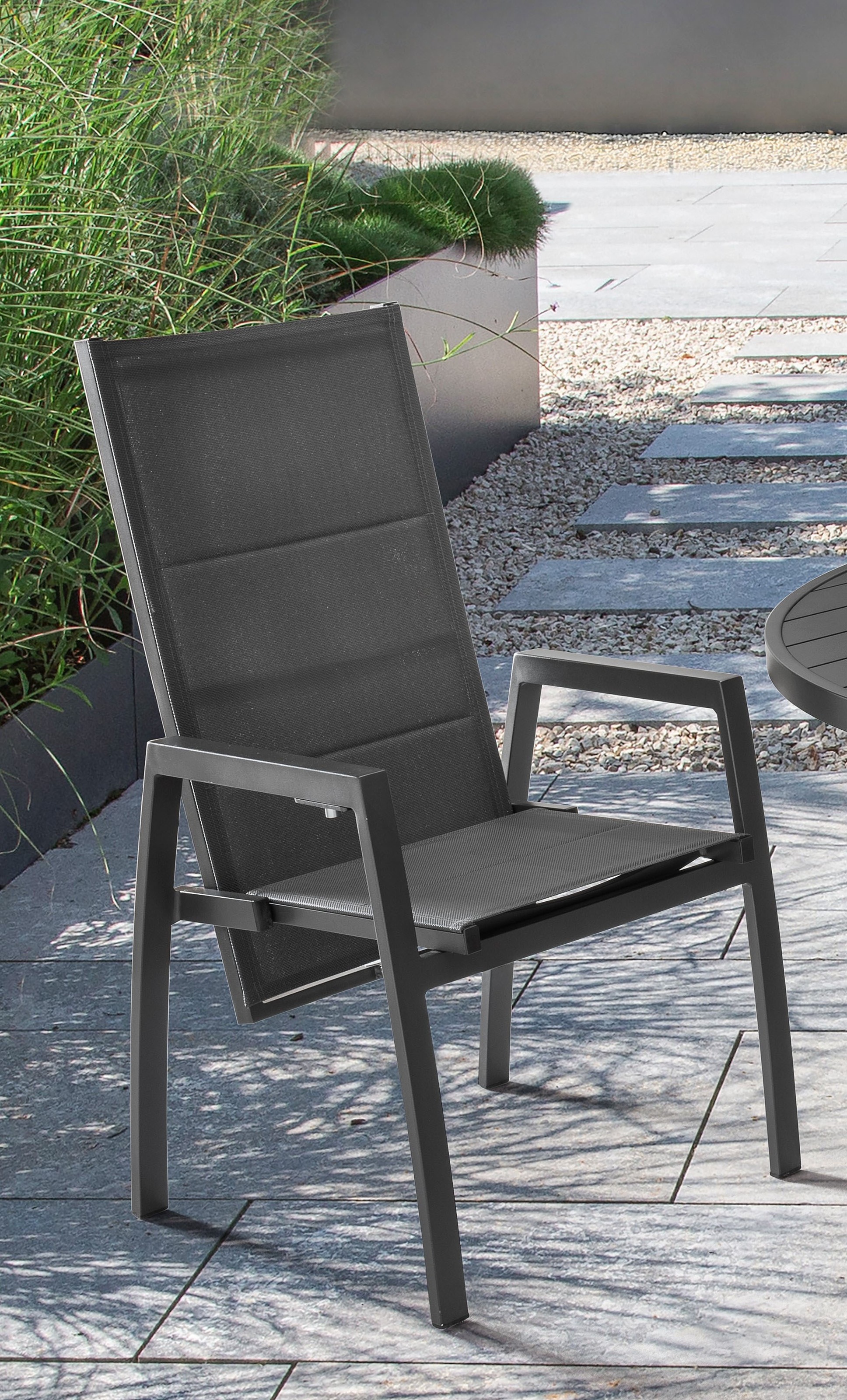 Destiny Garten-Essgruppe »COSTA HL ARONA«, (Set, 5 tlg., 1 Ausziehtisch, 4 Hochlehner verstellbar), (Set, 5-tlg., 4 Hochlehner, 1 Ausziehtisch Ø 120/170x75cm) Aluminium
