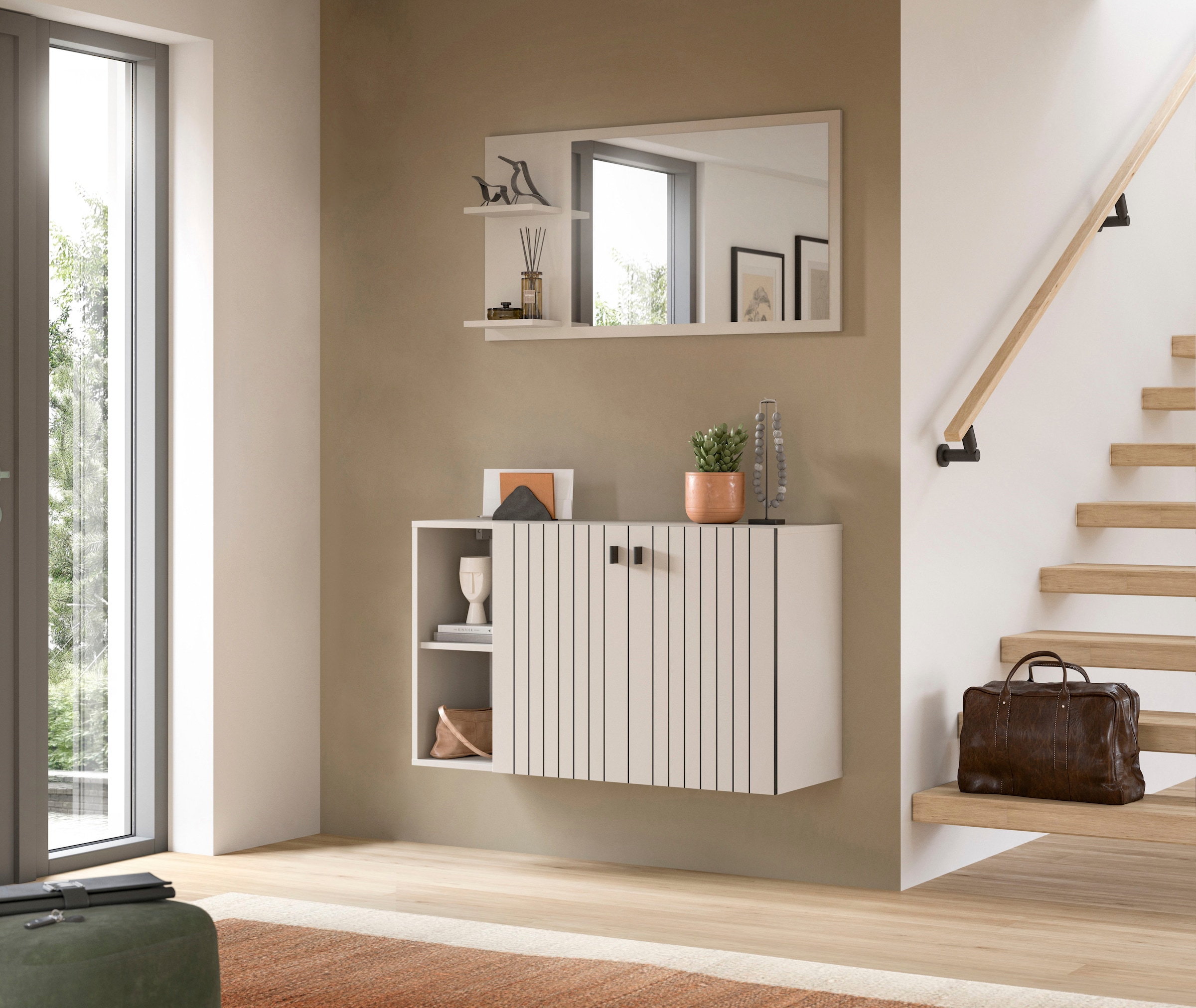 INOSIGN Spiegel »TATIO, 106x55x16 cm, 2 Ablageböden, große Spiegelfläche« Garderobenspiegel, Flurspiegel