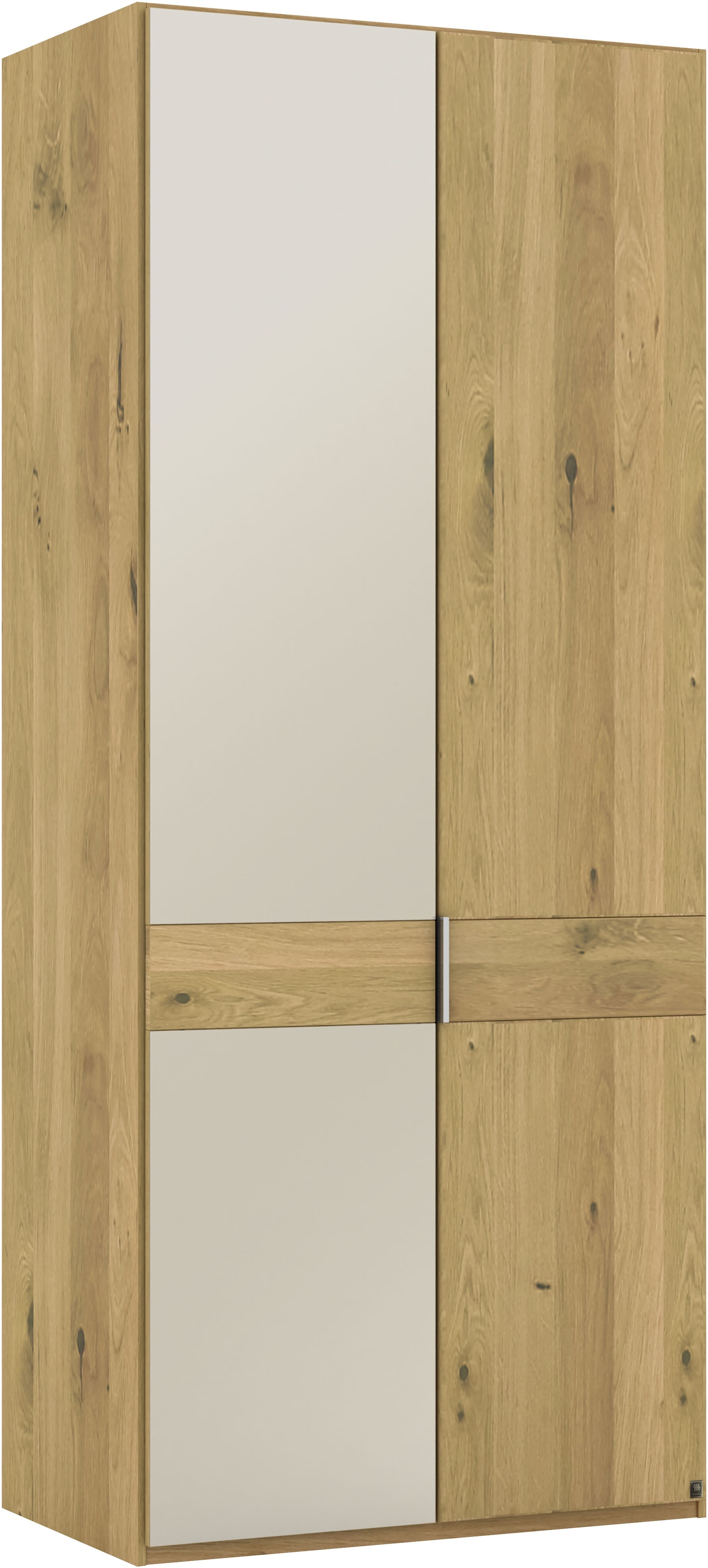Musterring Drehtürenschrank »Savona, Kleiderschrank, Schrank, Garderobe, teilmassiv Eiche«, (mit Türdämpfern, mit Spiegel oder Glas, extra Böden, MADE IN GERMANY), Türen in Bianco-Eiche massiv, Spiegel-/Glastüren, verschiedene Größen