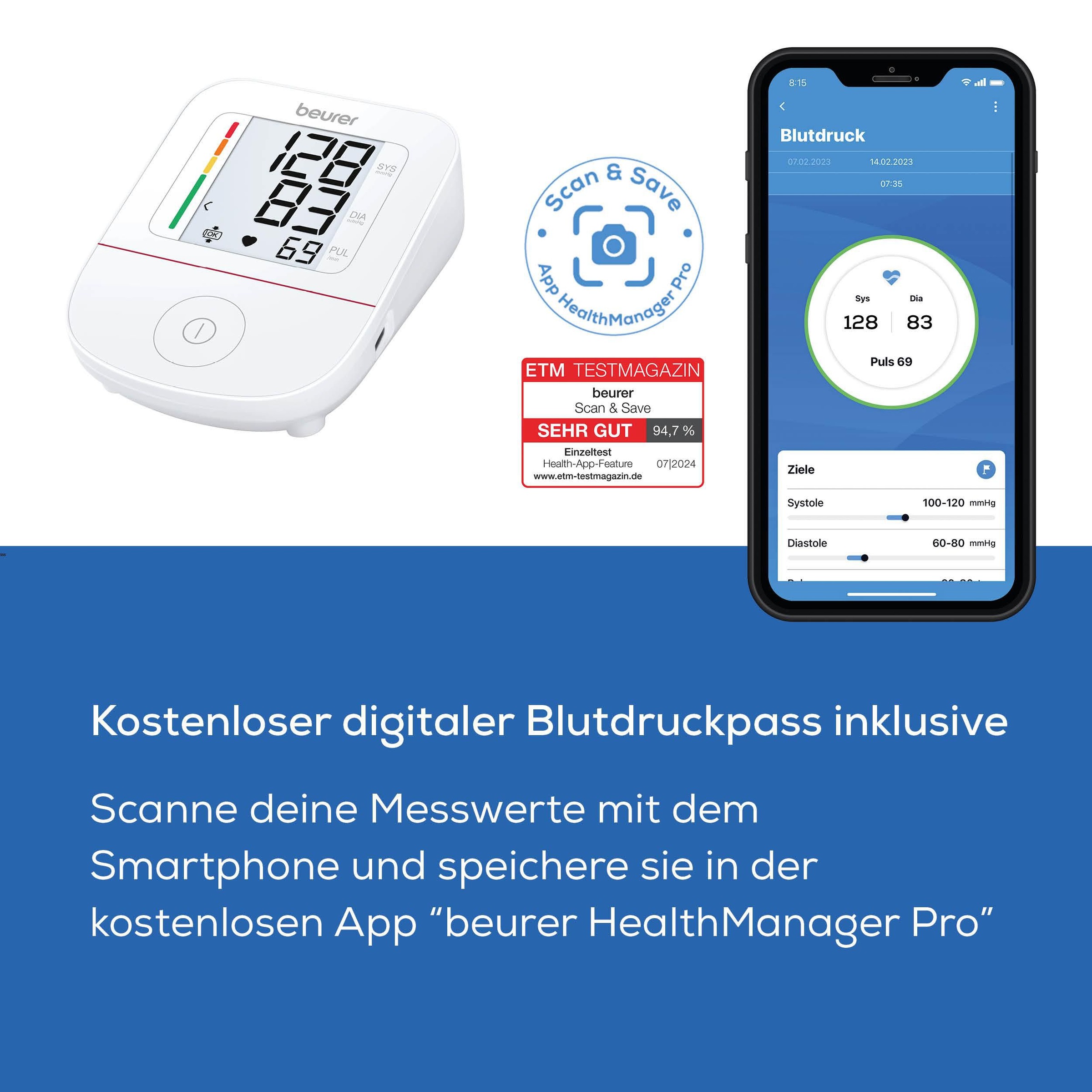 BEURER Oberarm-Blutdruckmessgerät »BM 23 mit Manschetten-Sitzkontrolle« Einfache Blutdruckmessung für Zuhause