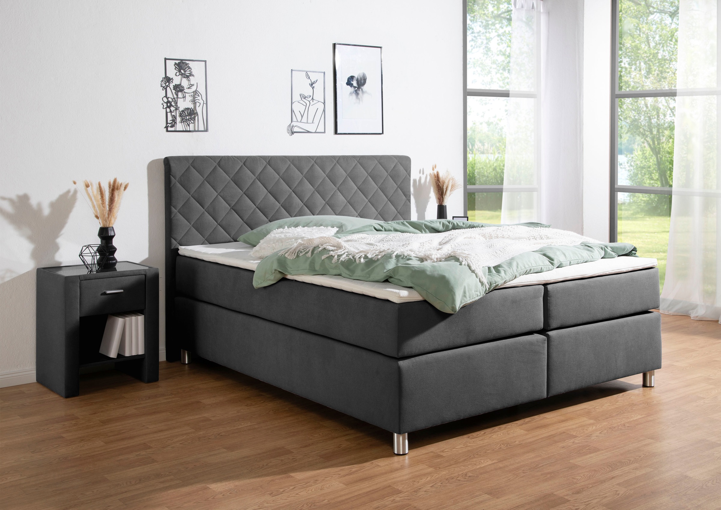 Leonique Boxspringbett »Bernard, in verschiedenen Breiten«, inkl. Topper, Matratze in H2, H3 oder H4 erhältlich